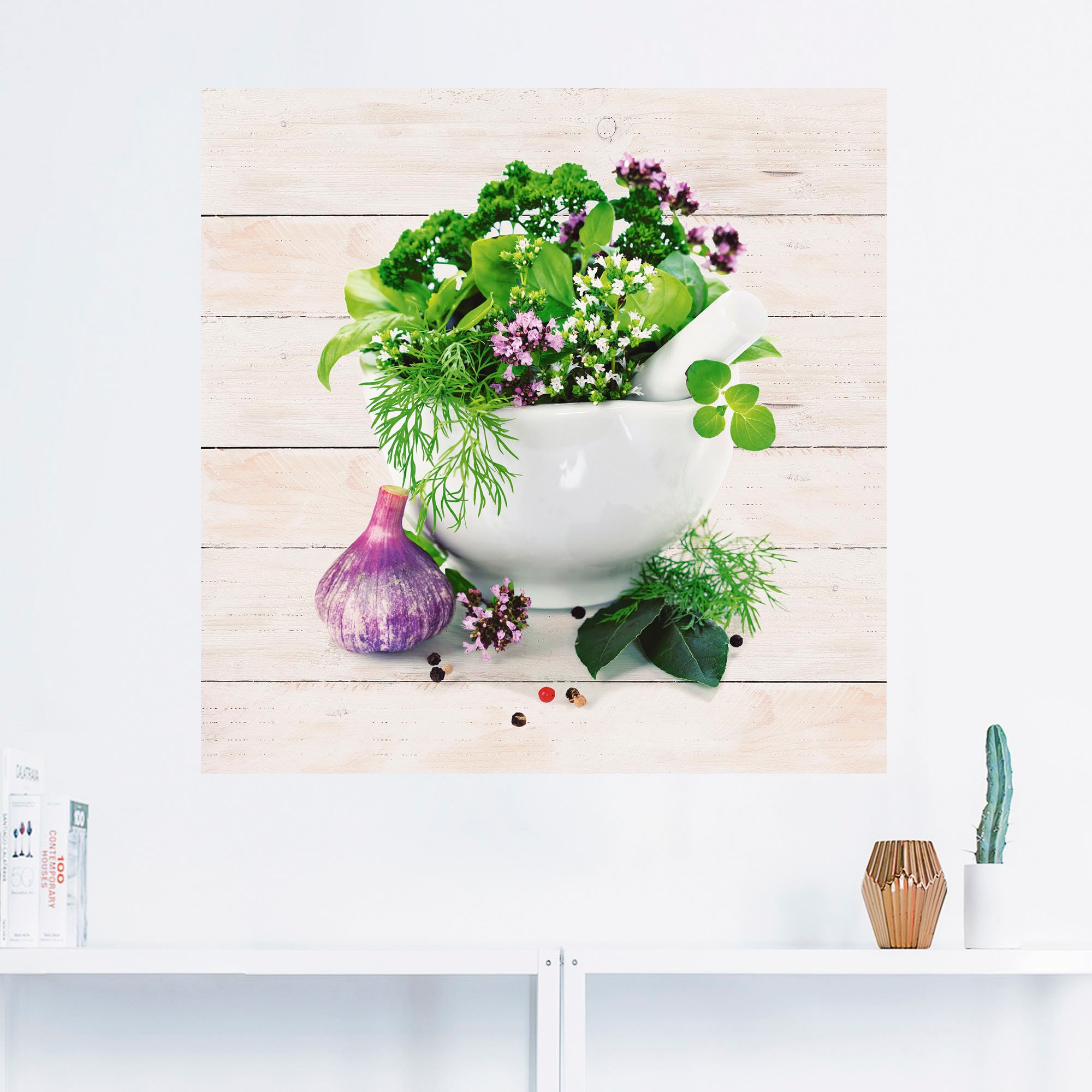 Artland Wandbild »Heilkräuter auf weißem Hintergrund Küche«, Arrangements, (1 St.), als Alubild, Outdoorbild, Leinwandbild, Poster, Wandaufkleber