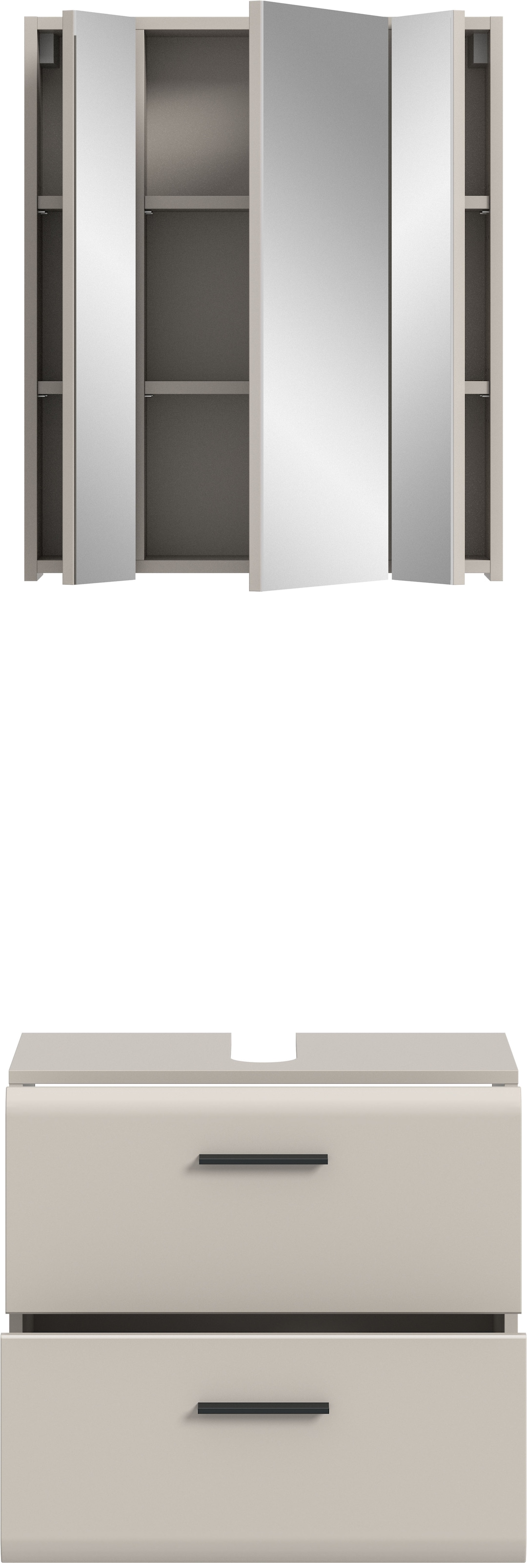 welltime Badmöbel-Set »FLORENZ, 2-tlg. Bad-Kombination, hochwertige MDF-Front« best. aus: 1 Spiegelschrank, 1 Waschbeckenunterschrank, 3 Stk. tlg.