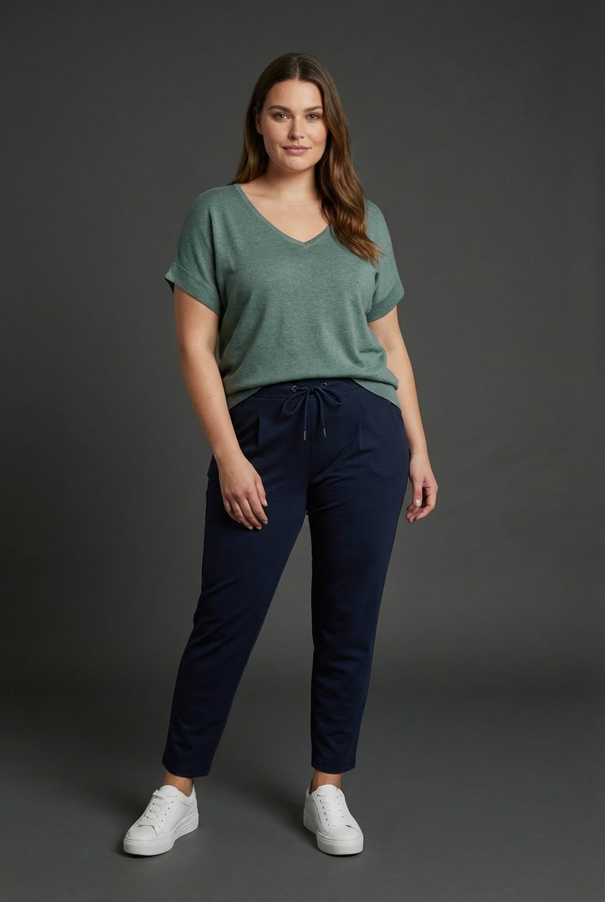 Laura Scott CURVE V-Ausschnitt-Pullover sommerlicher Feinstrick mit figurschmeichelnder Passform