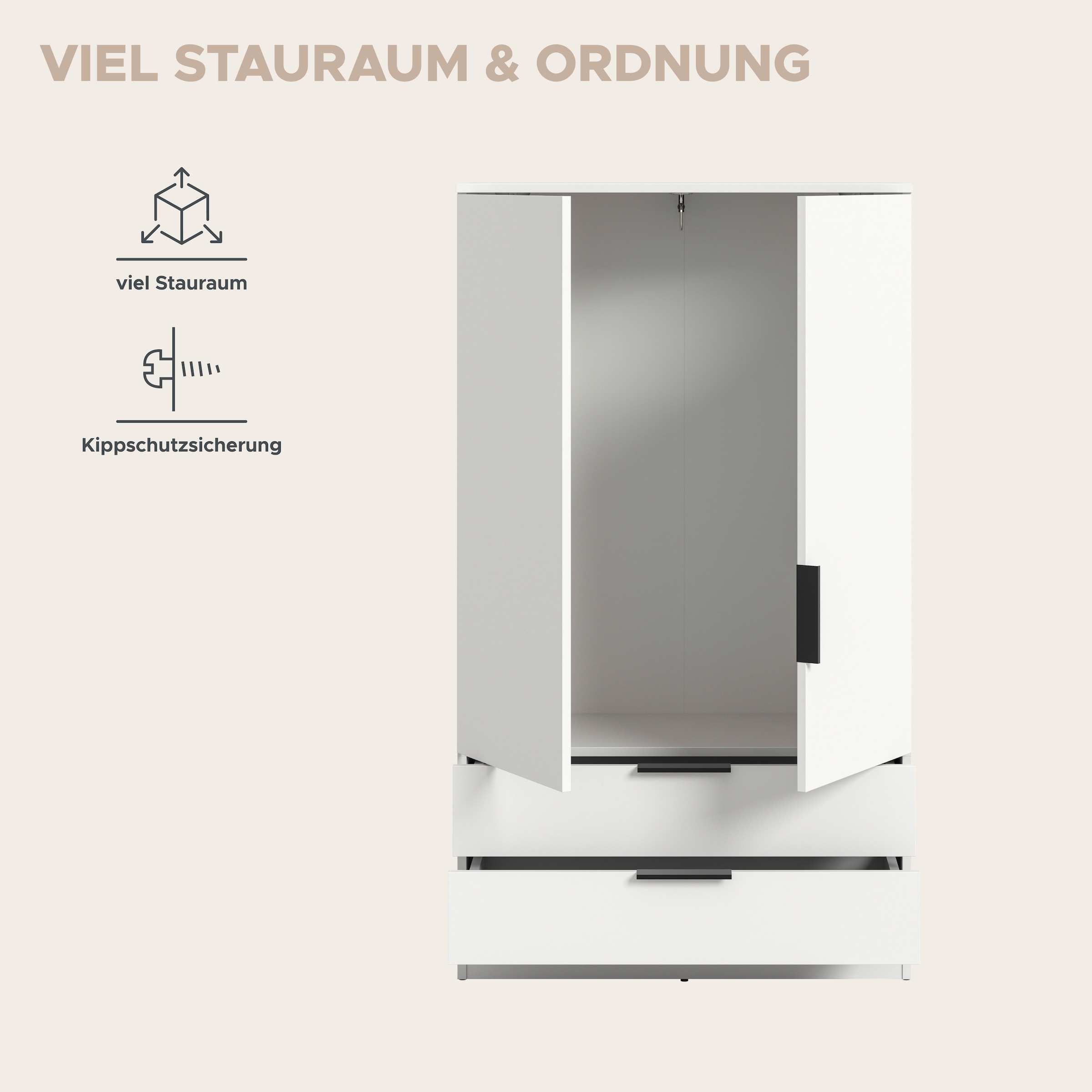 Home affaire Wäscheschrank »SKARDE, TOPSELLER!, Kleiderschrank, Schlafzimmerschrank, Schrank« Höhe: 140 cm, 2 Türen, 2 Schubladen, 1 Kleiderstange, 1 Stk. tlg. OTTO BESTSELLER, Garderobe, Universalschrank, Flurschrank, Schrank