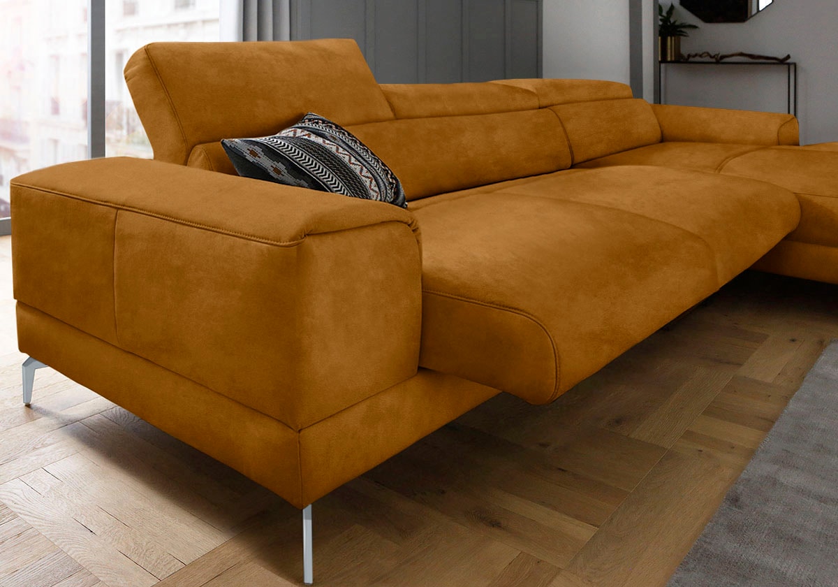 W.SCHILLIG Ecksofa »piedroo, Designsofa mit tollem Sitzkomfort, bequem und elegant, L-Form«, Kopfteilverstellung, wahlweise mit Sitztiefenverstellung, Breite 343cm