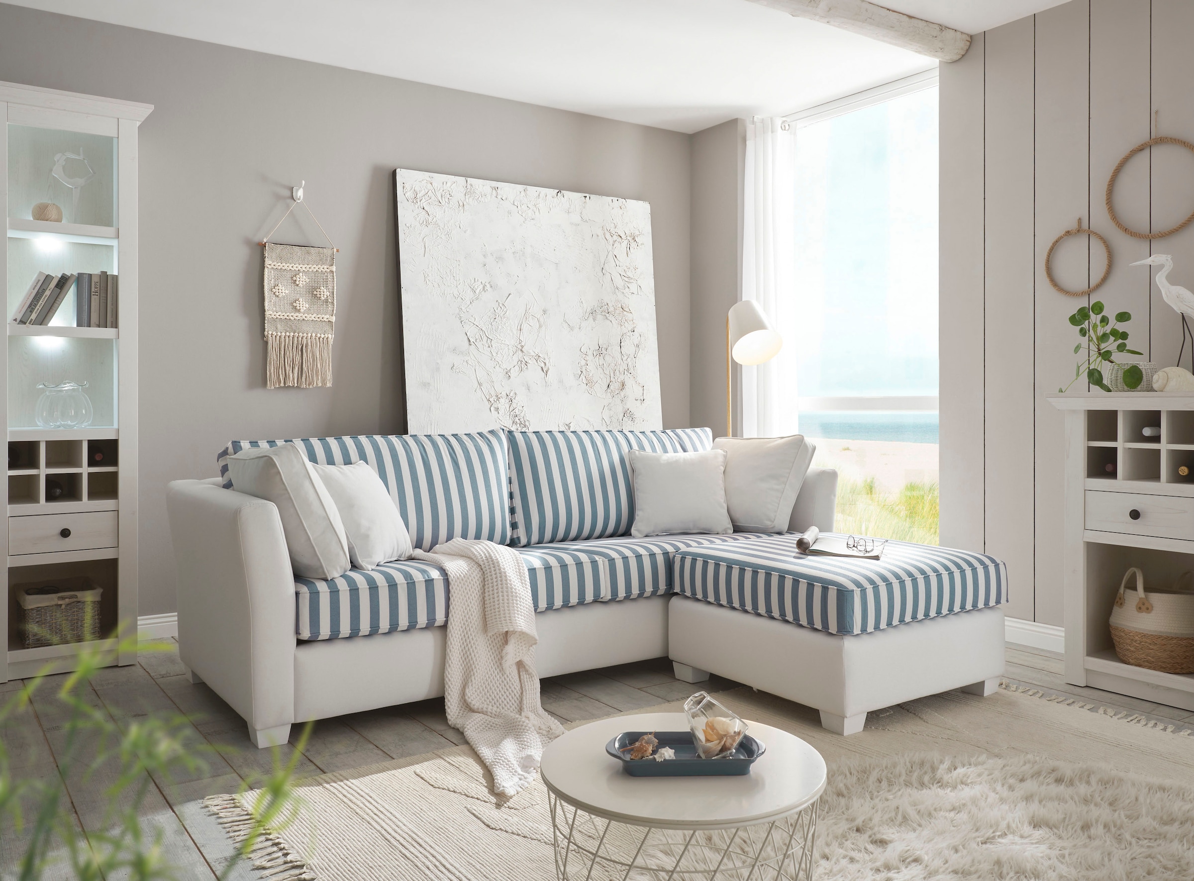 Home affaire Polsterecke »CALIFORNIA«, (2 St.), maritimer Landhausstil, Ecksofa, Hocker links / rechts montierbar