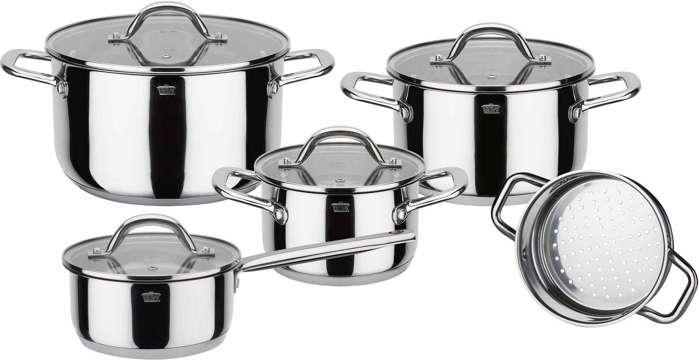 GSW Topf-Set »Meran« Edelstahl 18/8 Set, je 1 Kochtopf 16/20/24 cm, 1 Stiel günstig online kaufen