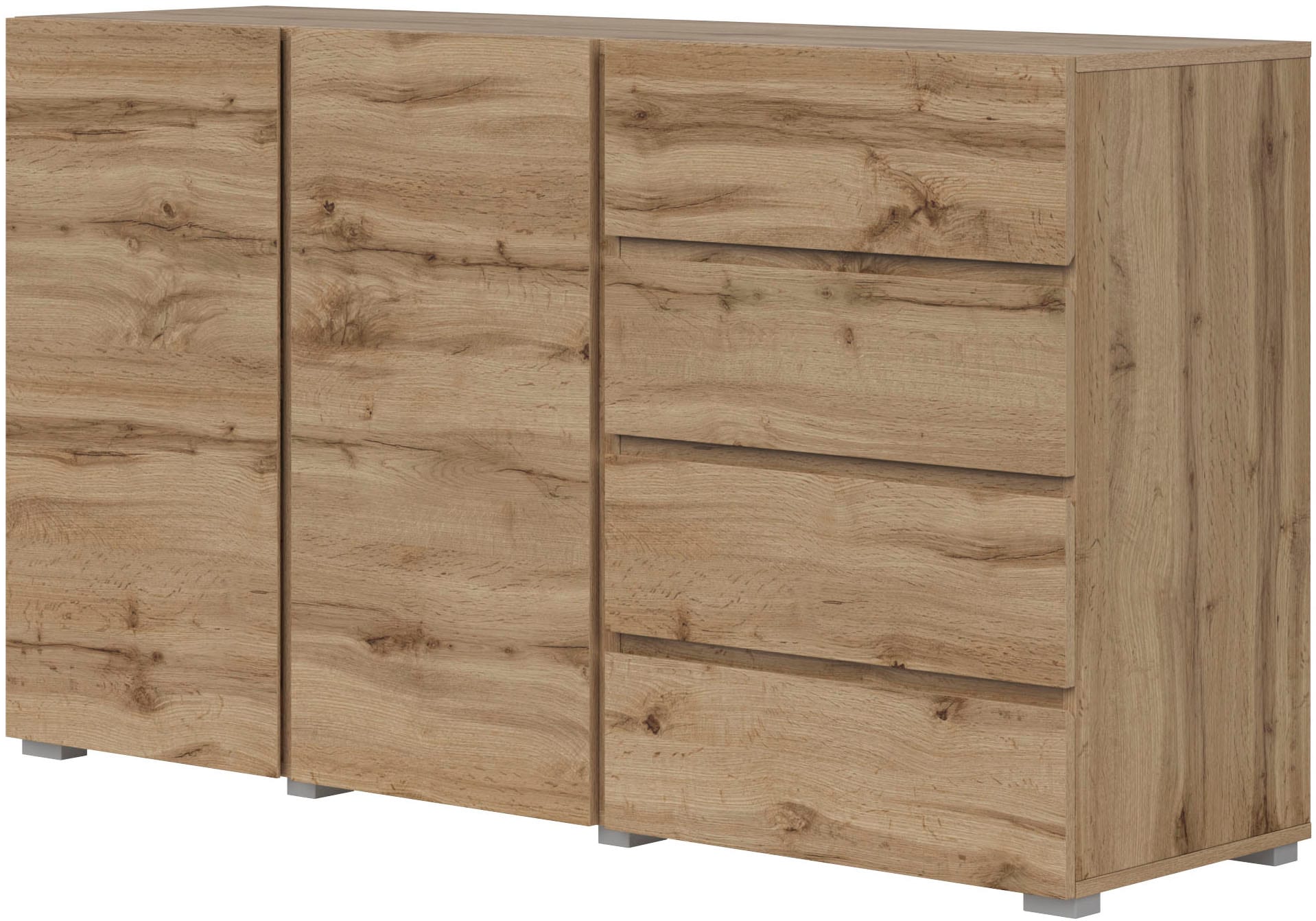INOSIGN Sideboard »Asymetric, Breite 138 cm, grifflose Kommode 2 Türen/4 Schubkästen«, Schubladenschrank mit viel Stauraum, Einlegeböden verstellbar