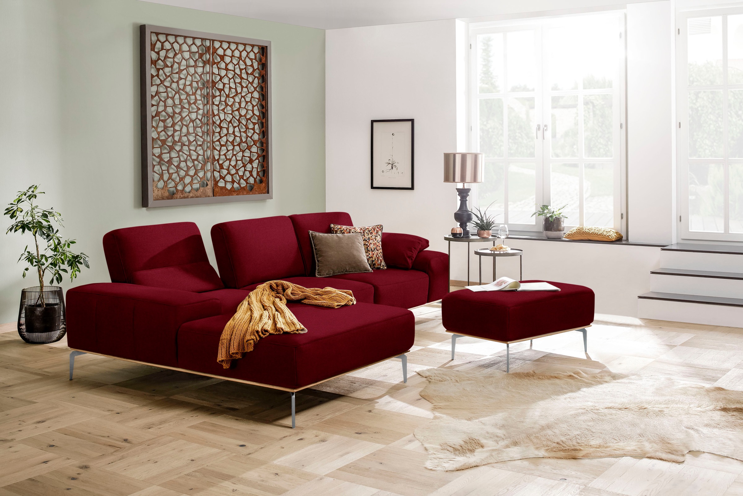 W.SCHILLIG Polsterhocker »run«, mit elegantem Holzsockel, Füße in Chrom glänzend, Breite 75 cm