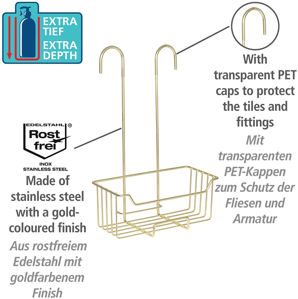 WENKO Duschregal »Modell Milo«, Dusch-Caddy zum Einhängen ohne Bohren, Ablage aus rostfreiem Edelstahl