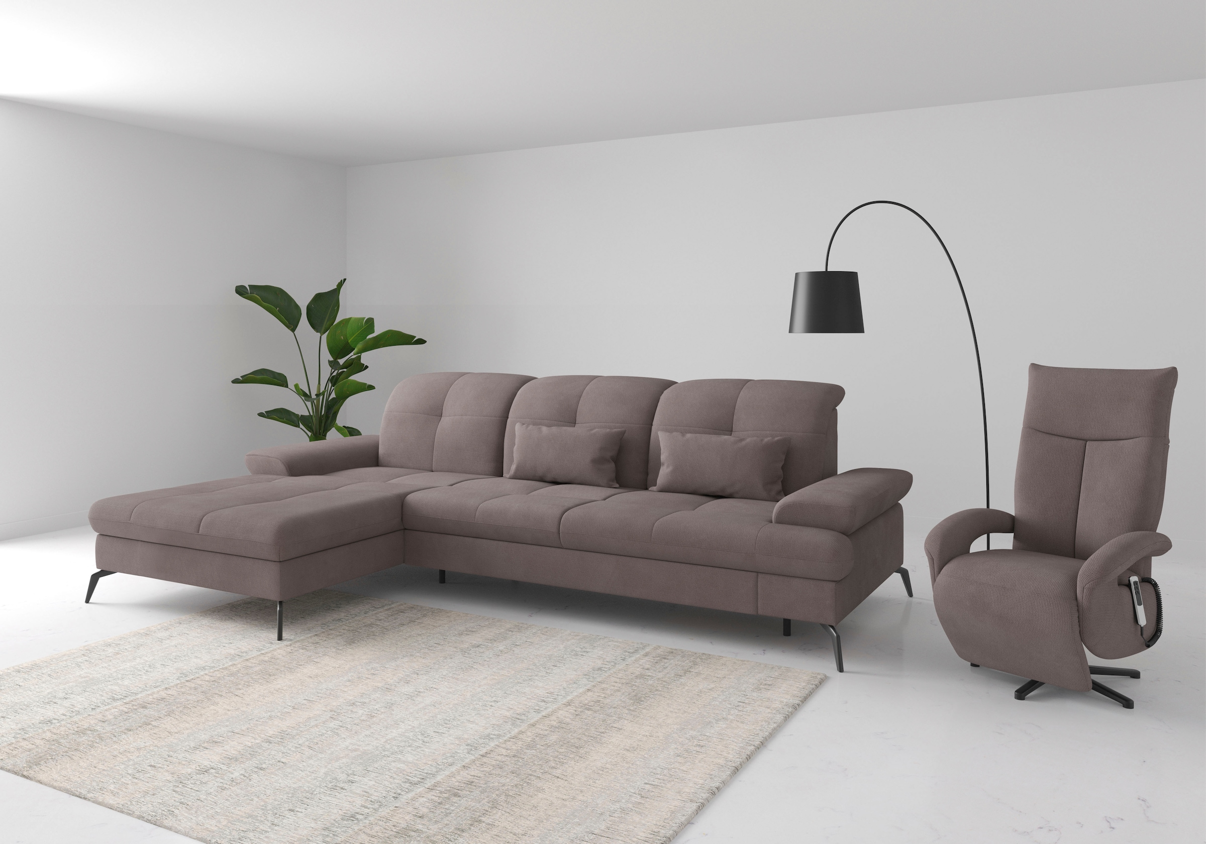 sit&more Ecksofa »Amica, L-Form, inkl. Sitztiefenverstellung & Armteilverstellung«, wahlweise mit Bettfunktion, Bettkasten und Kopfteilverstellung