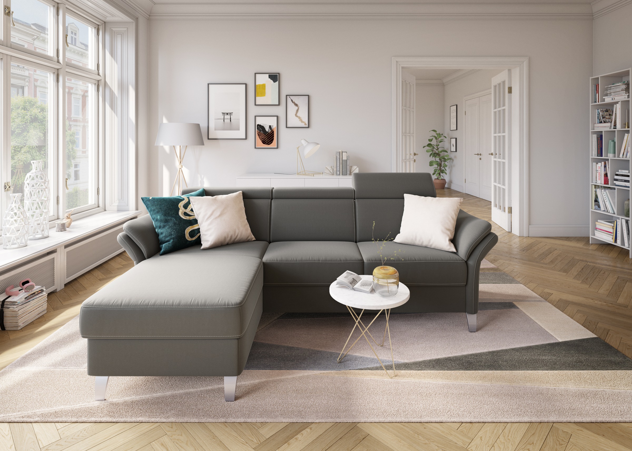 sit&more Ecksofa »Vincenzo L-Form«, inklusive Kopfteilverstellung, wahlweise mit Bettfunktion, Bettkasten
