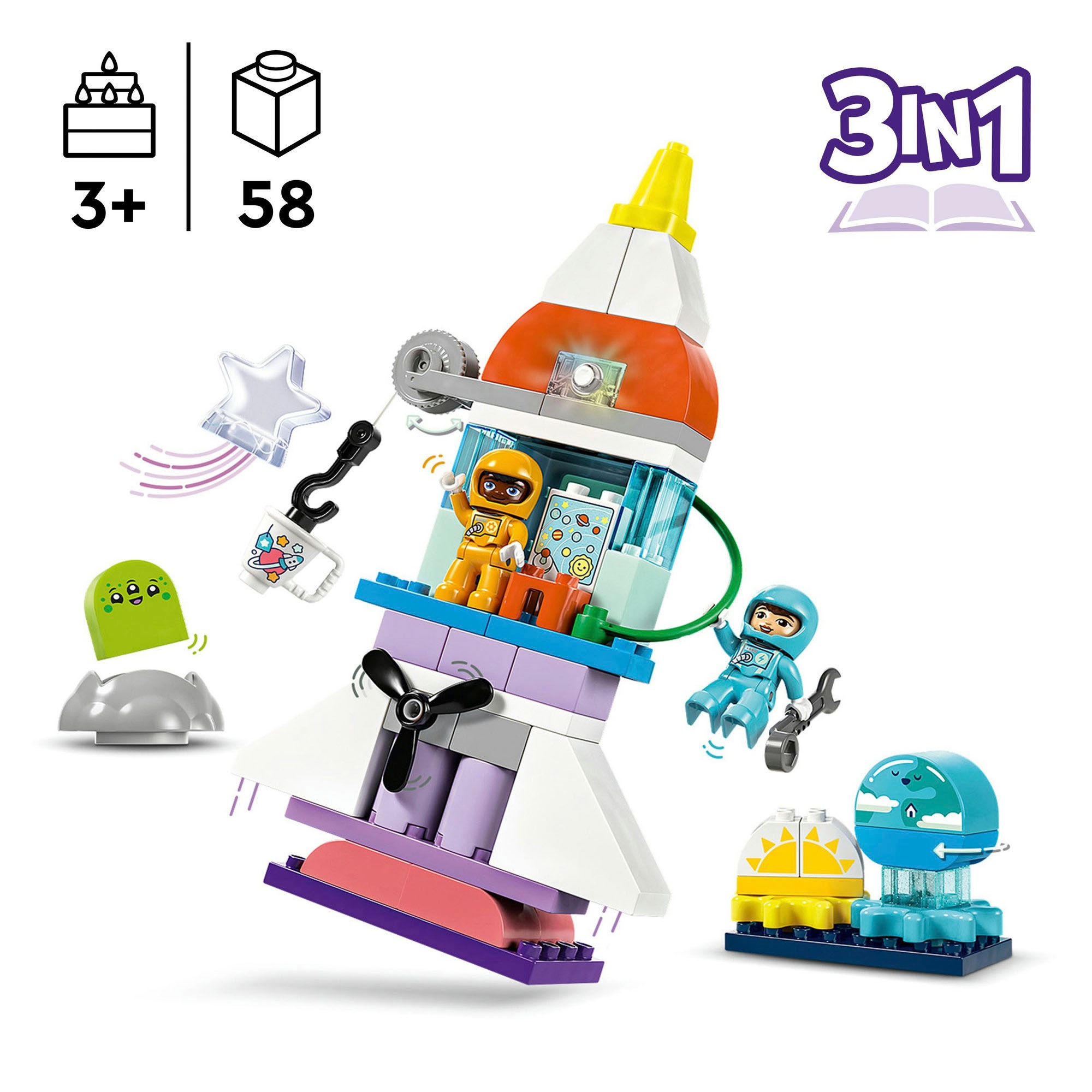 LEGO® Konstruktionsspielsteine »3in1 Spaceshuttle für viele Abenteuer (10422), LEGO DUPLO Town«, (58 St.), Made in Europe