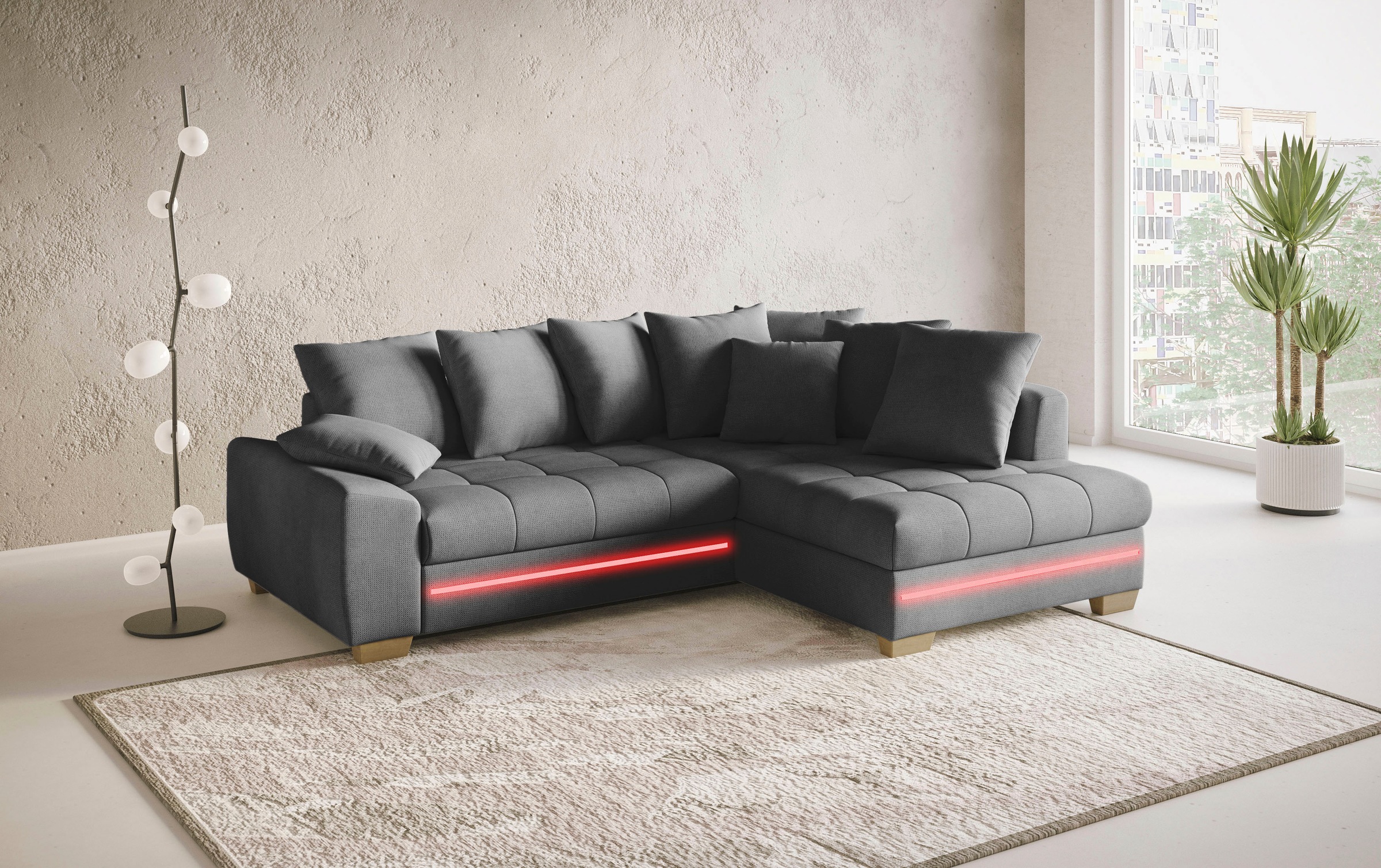 Mr. Couch Ecksofa »Nikita II, L-Form«, mit Kaltschaum, RGB-LED Beleuchtung, wahlweise mit Bett, Bettkasten