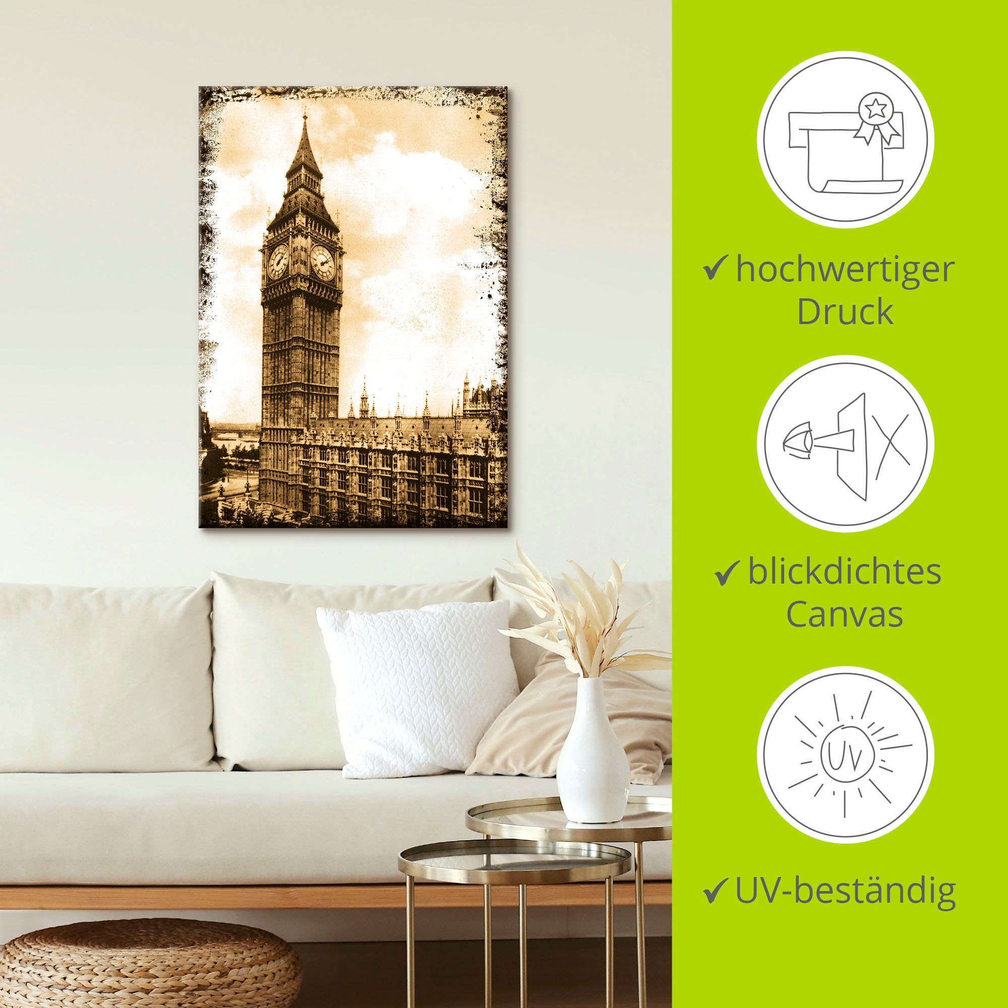 Artland Wandbild »Big Ben - Westminster - London«, Gebäude, (1 St.), als Leinwandbild, Wandaufkleber oder Poster in versch. Größen
