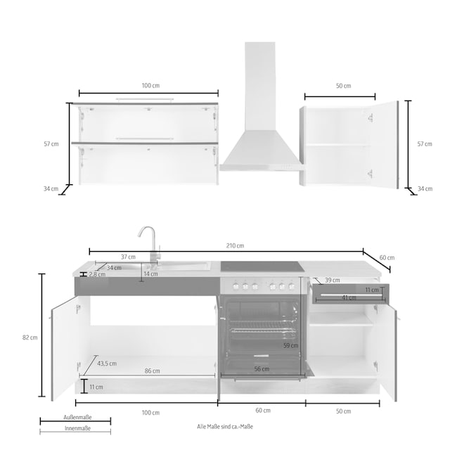 HELD MÖBEL Küchenzeile »Eton«, mit E-Geräten, Breite 210 cm auf Rechnung  kaufen