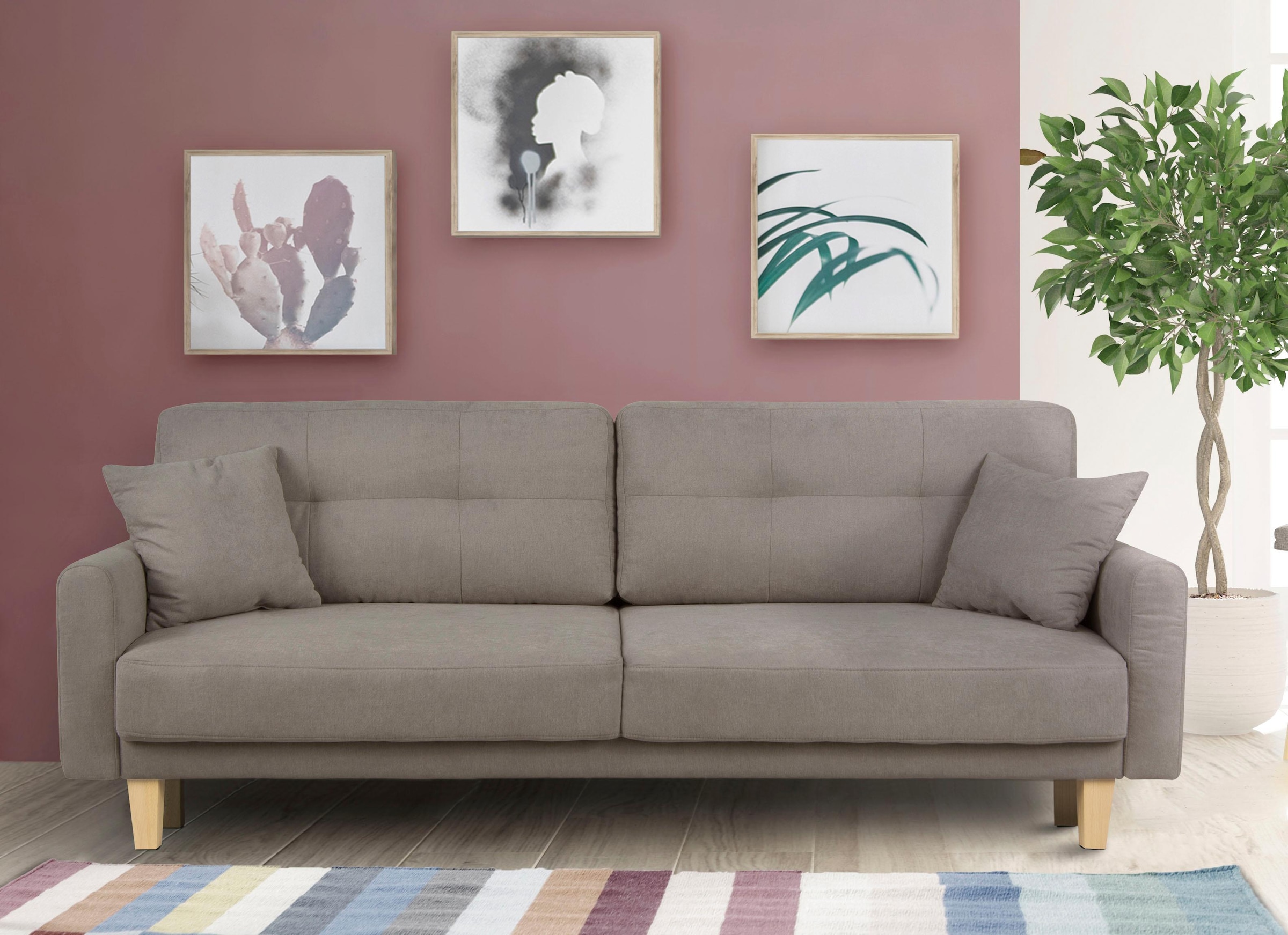Home affaire 3-Sitzer »TRIPLO optionale Schlafsofa mit Bettkasten, Maße B/T/H: 215/100/89 cm«, Wahlweise Bettfunktion - Liegefläche 145x191 cm, Rücken-, Zierkissen