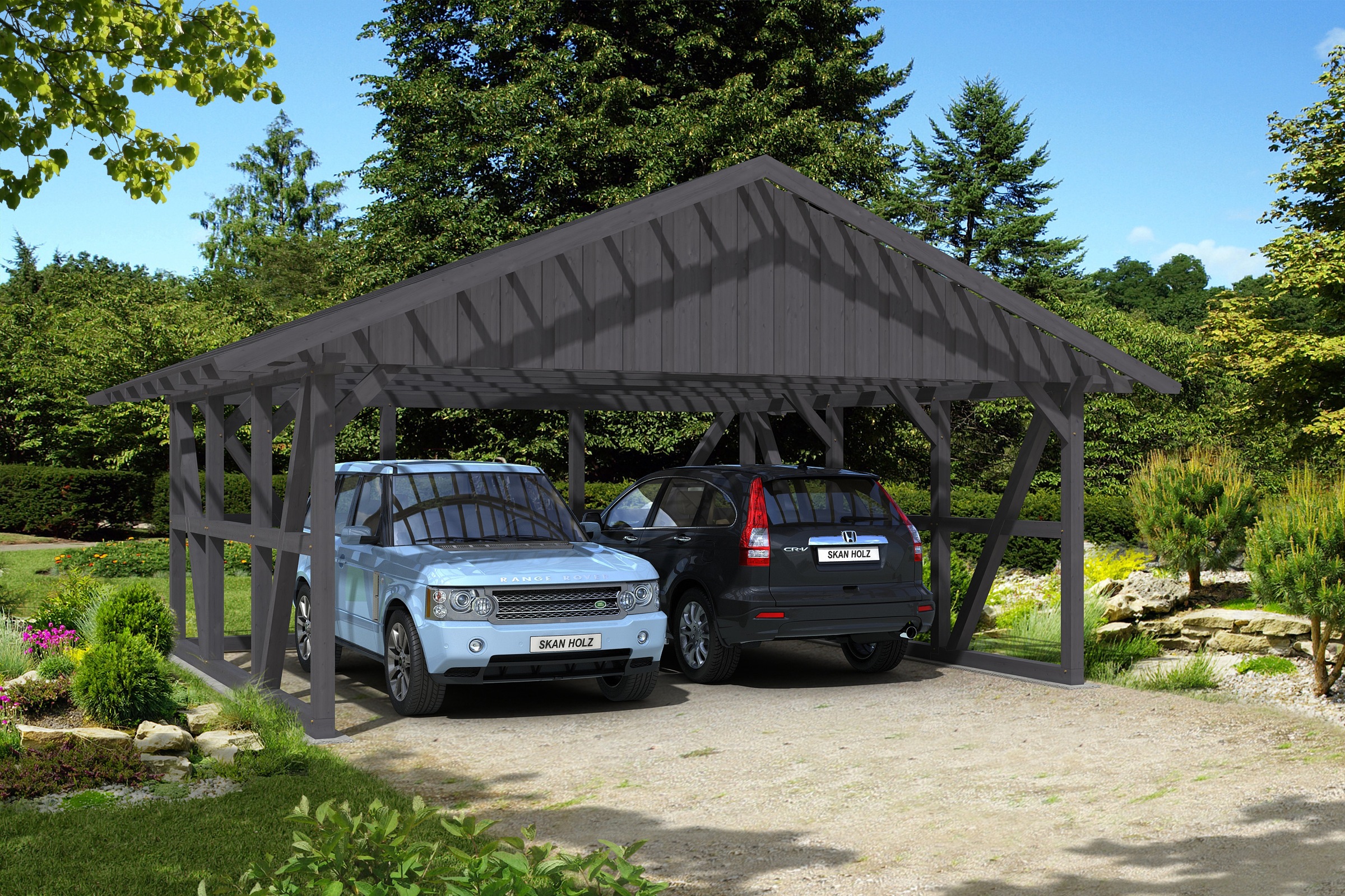 Skanholz Doppelcarport »Schwarzwald«, KVH-Fichte, 560 cm, Schiefergrau, mit Dachlattung