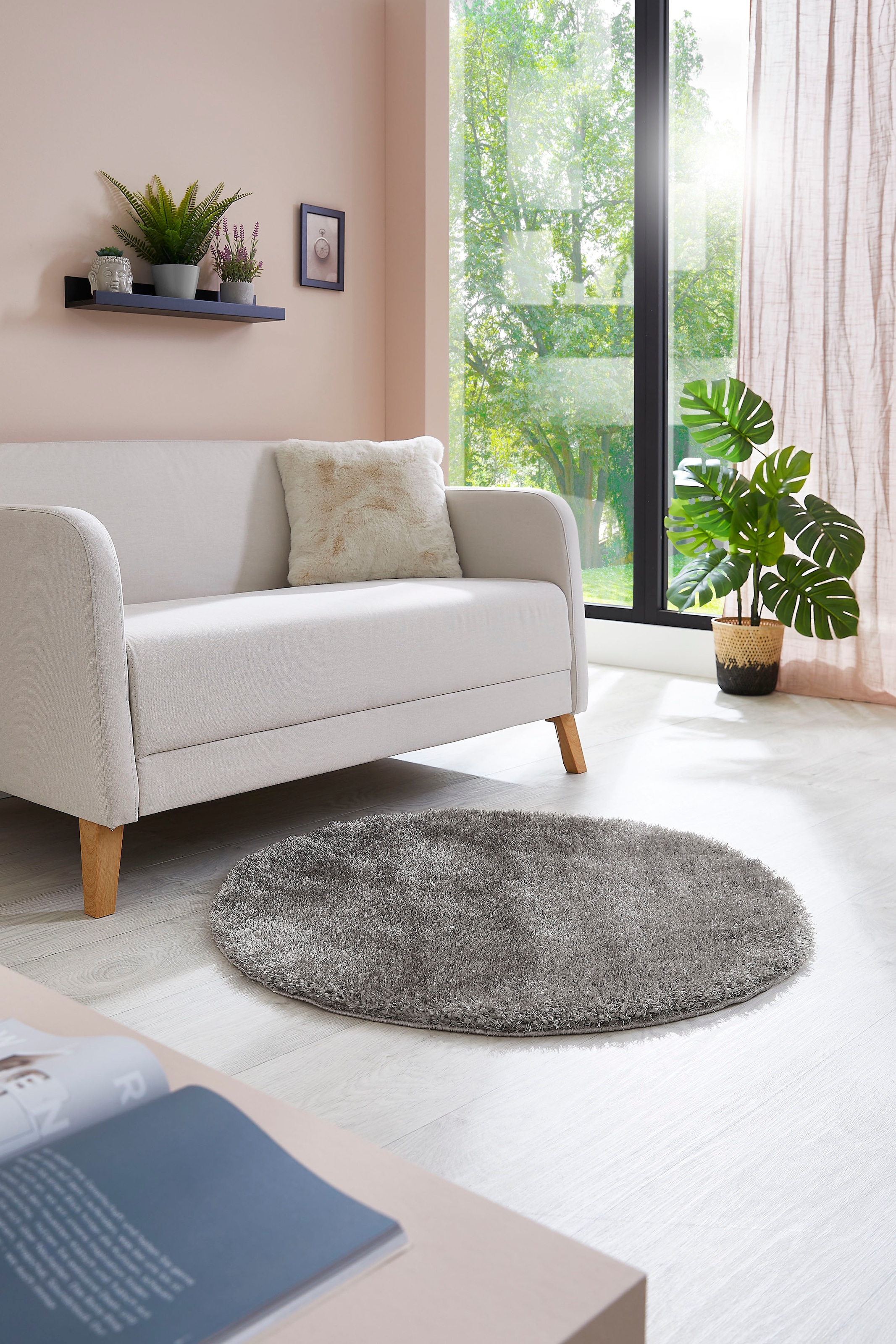 andas Hochflor-Teppich »Lahti«, rund, 45 mm Höhe, Uni Farben, weich & kusch günstig online kaufen