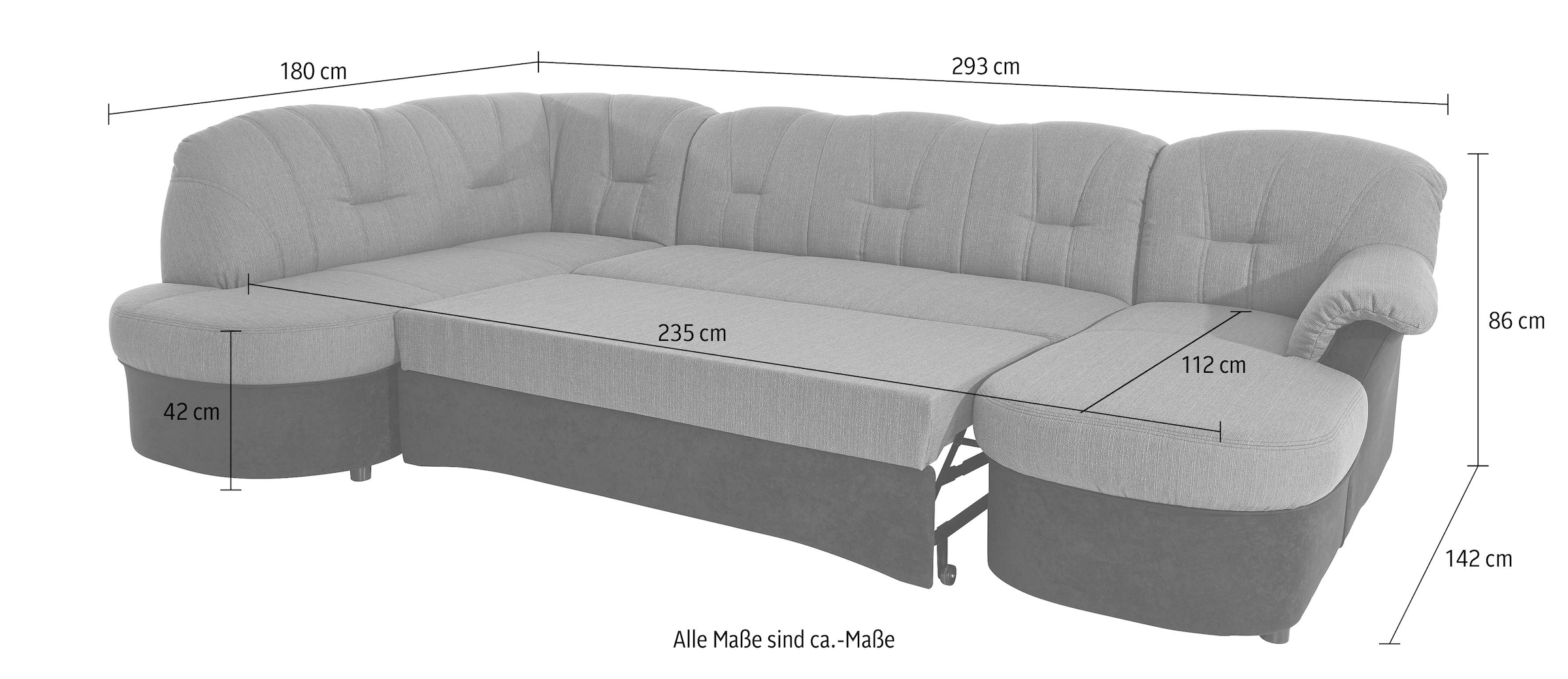 DOMO collection Wohnlandschaft »Flores auch in Leder-Bezug, B/T/H: 293/180/86 cm, U-Form«, (3 St.), wahlweise mit Bettfunktion, wahlweise mit Federkern