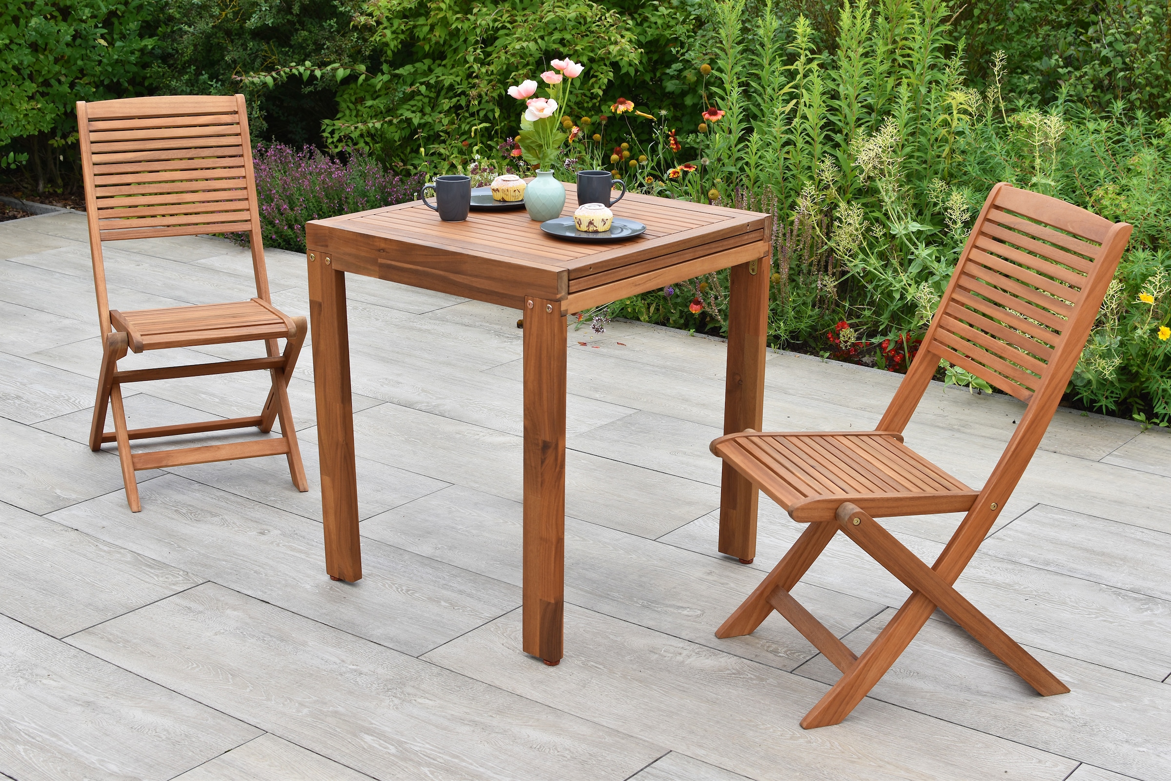 MERXX Balkonset »Bali« Set, 3 tlg. inkl. 2 Klappstühle, 1 Balkonausziehtisch