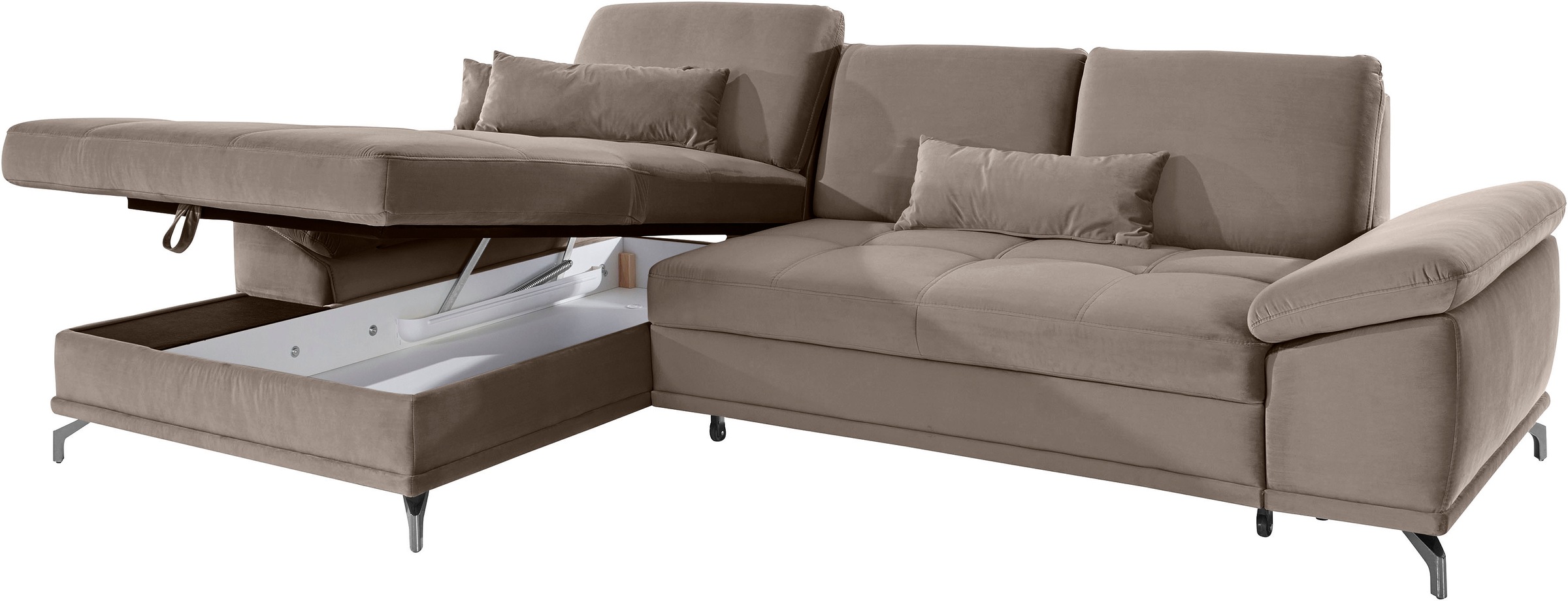 Places of Style Ecksofa Costello, mit Sitztiefenverstellung und Armlehnfunktion, incl. 3 Nierenkissen
