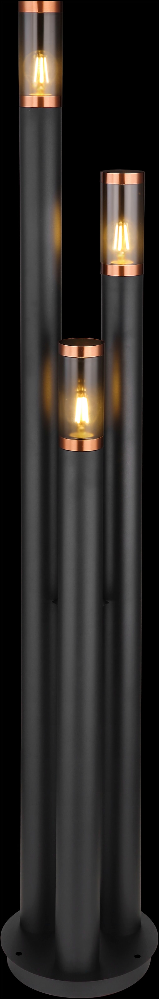 GLOBO LIGHTING Außen-Stehlampe »BOSTON« E27 1 Stk. Außenleuchte Edelstahl/Kupfer, 3 Zylinder, IP44, E27