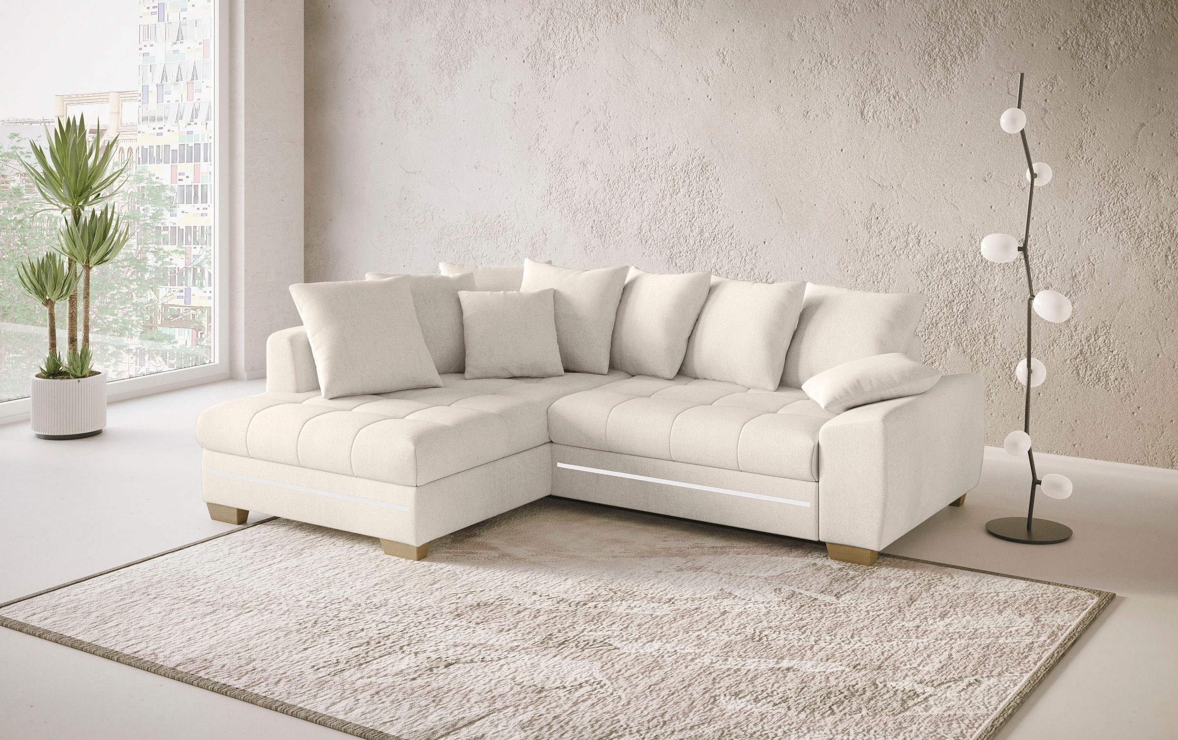 Mr. Couch Ecksofa »Nikita II, L-Form«, mit RGB-LED Beleuchtung, wahlweise mit Bett, Bettkasten, Kaltschaum