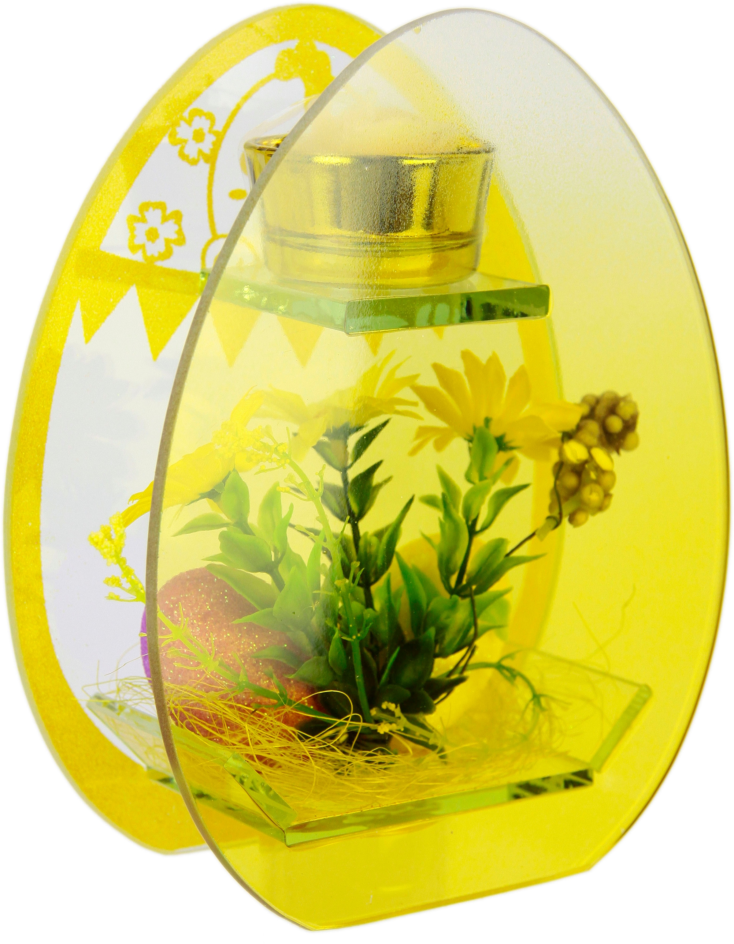 I.GE.A. Teelichthalter »Dekoriert«, Mit Kunstblumen 2er Rechnung Oster-Eier auf 3D Osterdeko Glaseinsatz kaufen Kerzen Set
