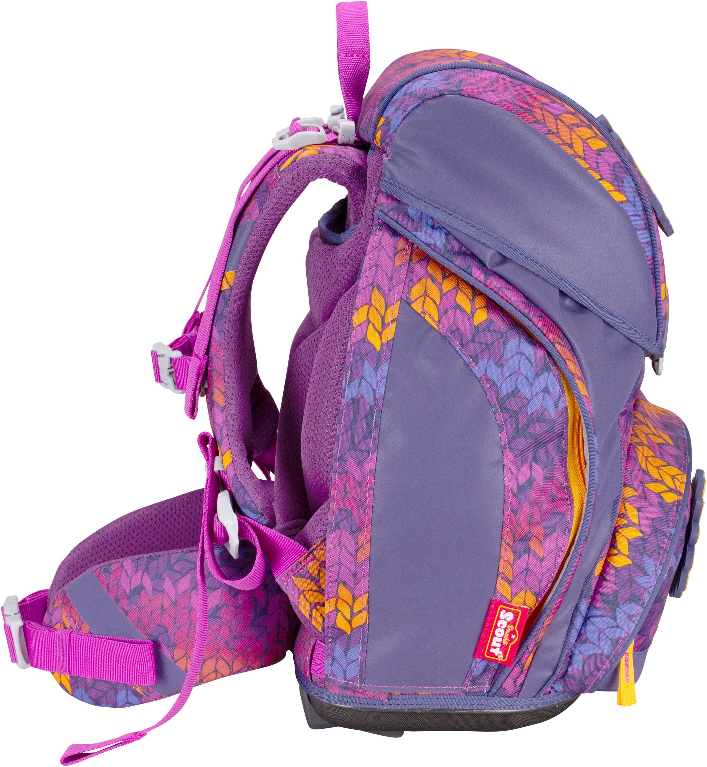 Scout Schulranzen »Alpha Superflash, Fantasy«, Retroreflektierende Flächen-Fluoreszierende Warnfarben für extragute Sichtbarkeit, mit retrorefl. Flächen & 2 Funny Snaps; enthält recyceltes Material