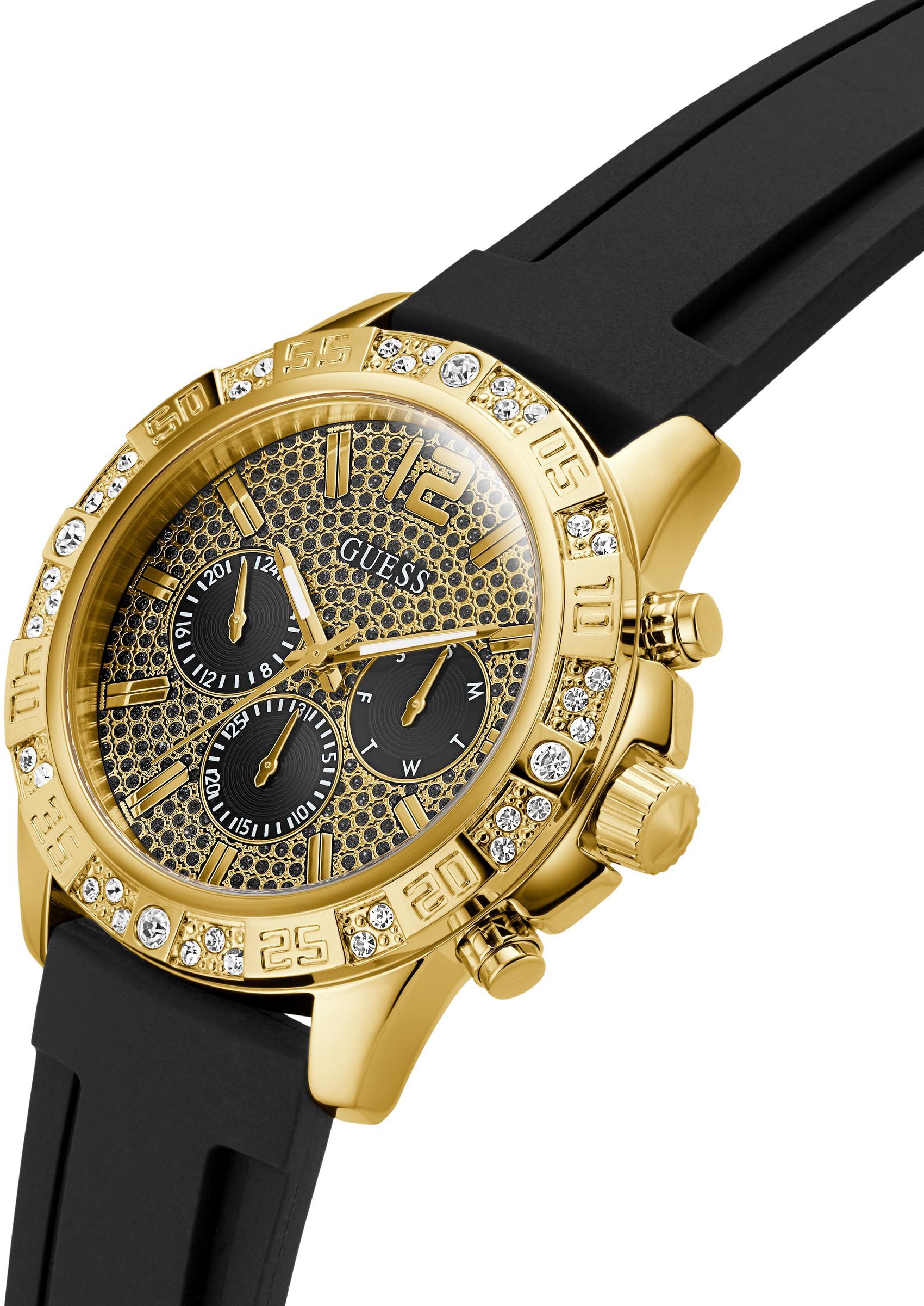 Guess Multifunktionsuhr »MAJESTIC«, Quarzuhr, Armbanduhr, Herrenuhr, Datum, Wochentag, Silikonarmband
