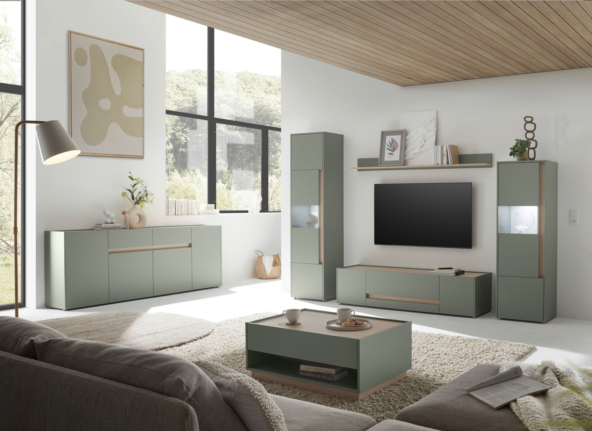 INOSIGN Wohnwand »City/Giron, moderne Anbauwand, Komplettset in vielen Farben verfügbar«, (Set, 4 St.), enthält zwei Vitrinen, ein Lowboard & ein Wandboard