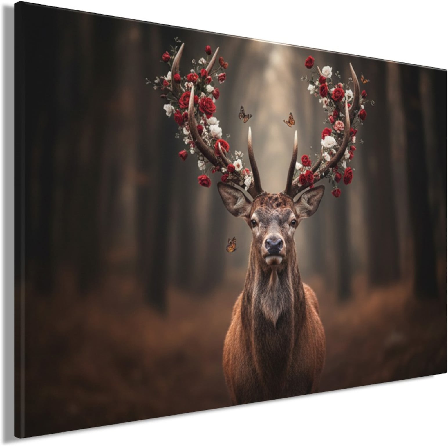 Bönninghoff Bild »HIRSCH MIT BLUMEN 60x90 cm – Leinwandbild Keilrahmen Deko modern«