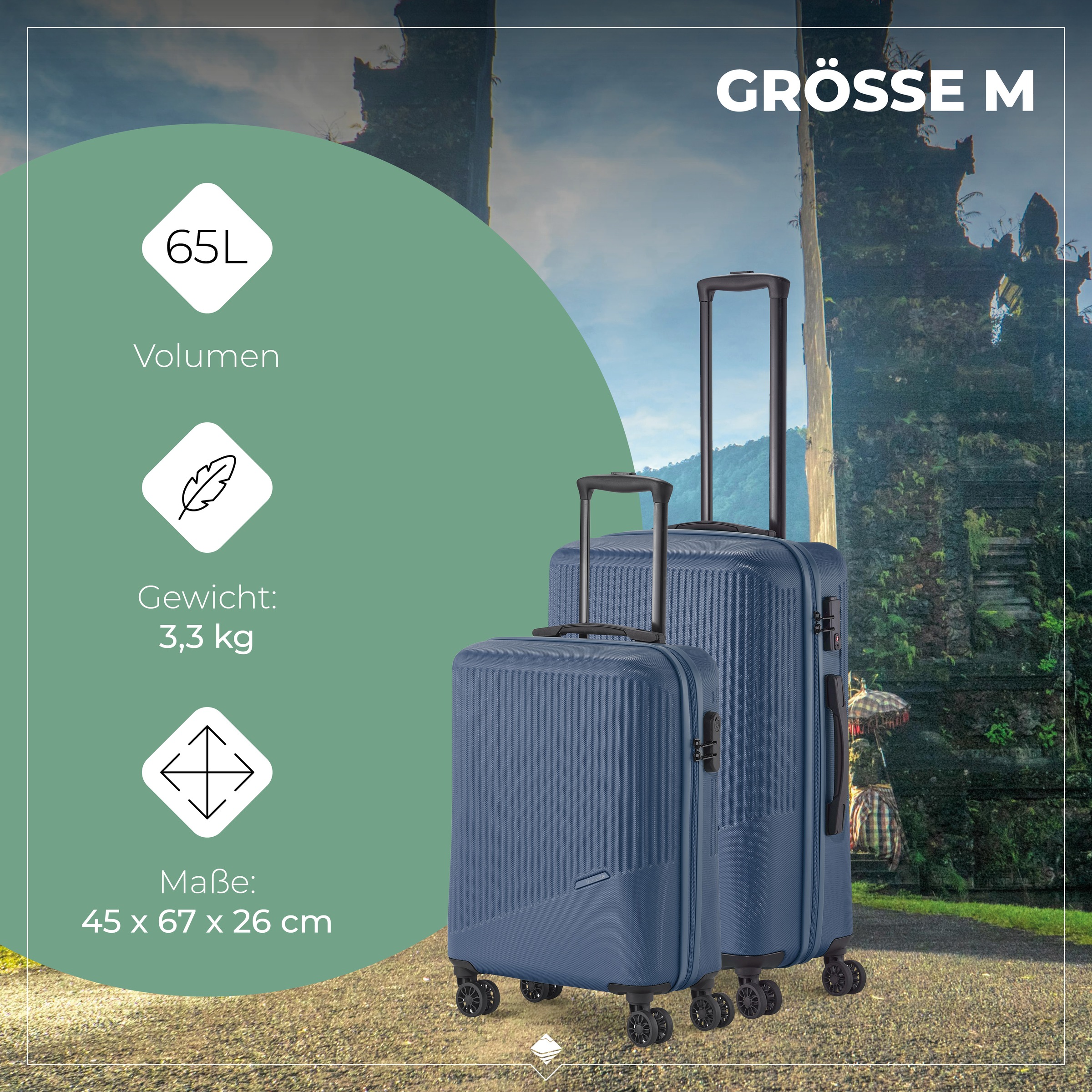 travelite Trolleyset »BALI 4w L/M/S«, (Set, 3 tlg., Hartschalen Trolley Set), Kofferset Reisegepäck Reisekoffer Hartschallenkoffer TSA Schloss