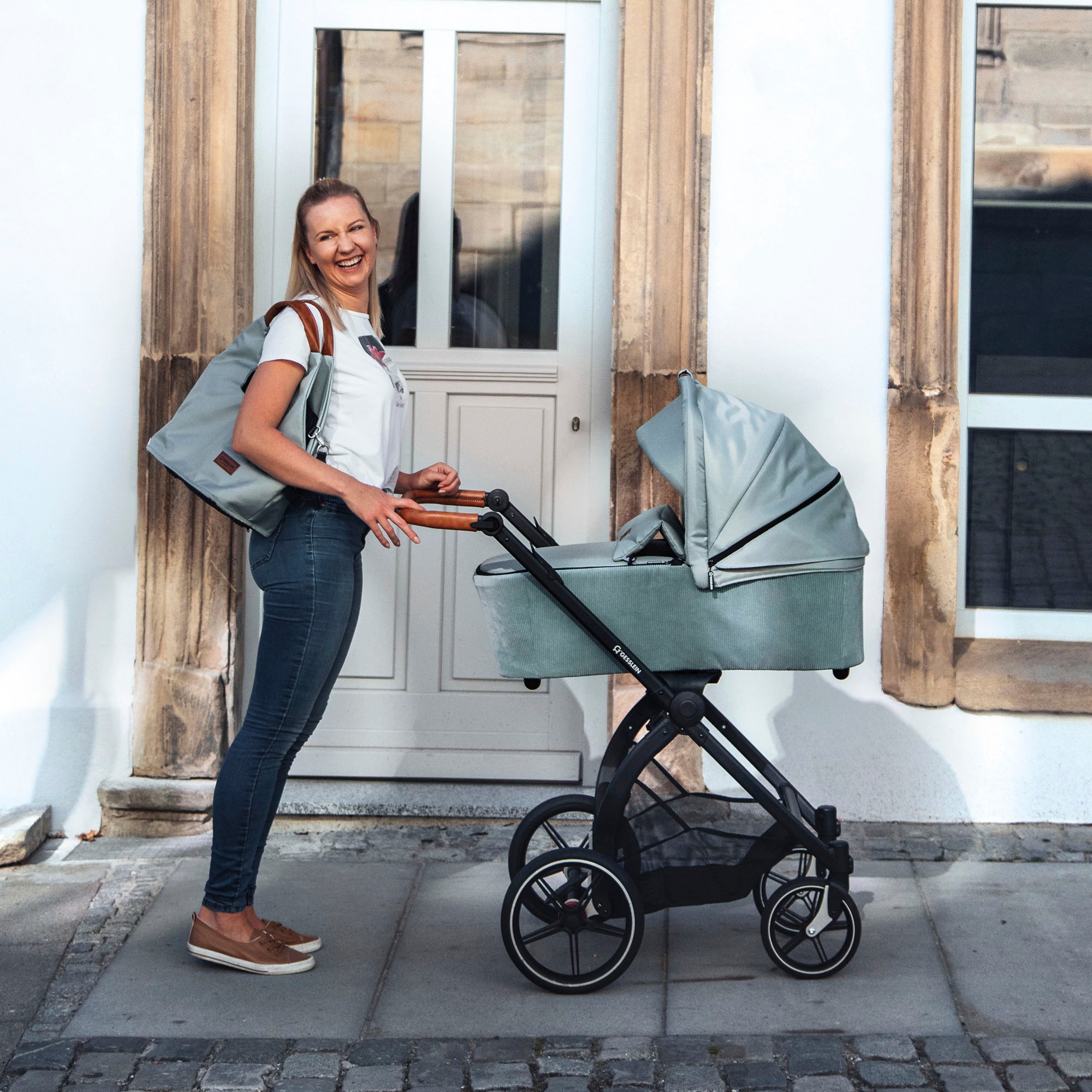 Gesslein Kombi-Kinderwagen »FX4 Soft+ mit Aufsatz Life, schwarz/cognac, eisblau«, mit Babywanne C3 und Babyschalenadapter