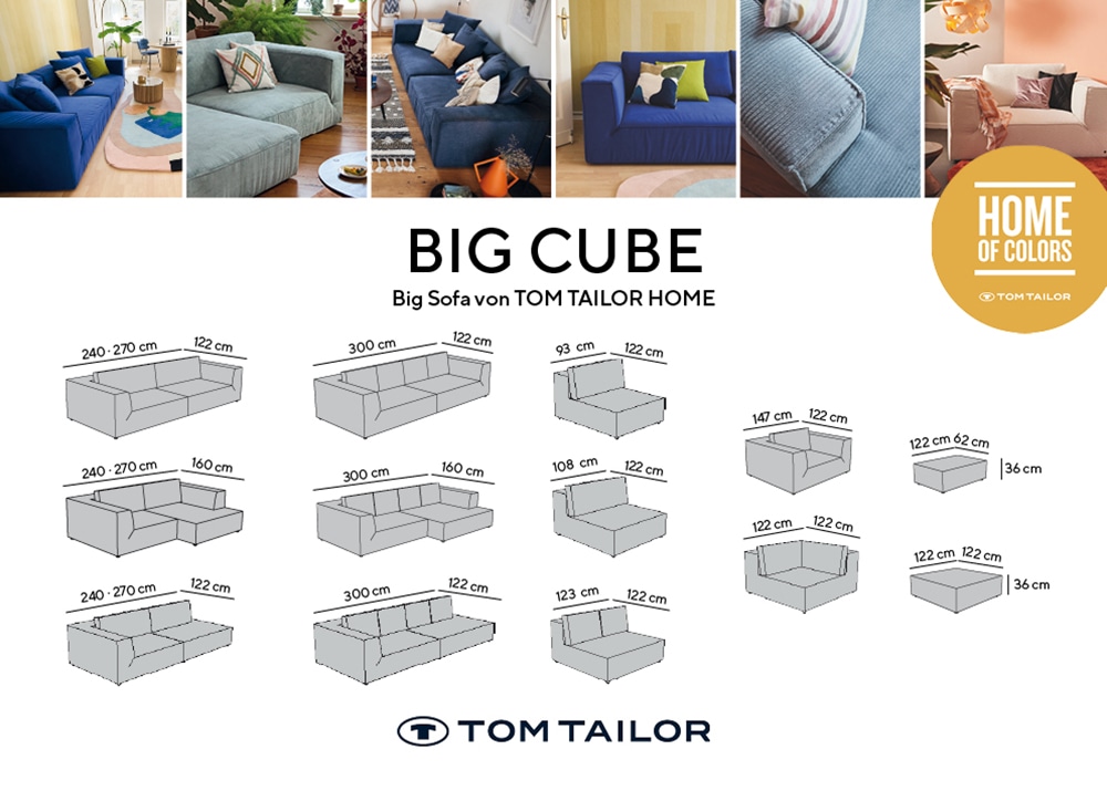 TOM TAILOR HOME Big-Sofa »BIG CUBE STYLE«, mit bequemen Stegkissen, extra große Sitztiefe, Breite 270 cm