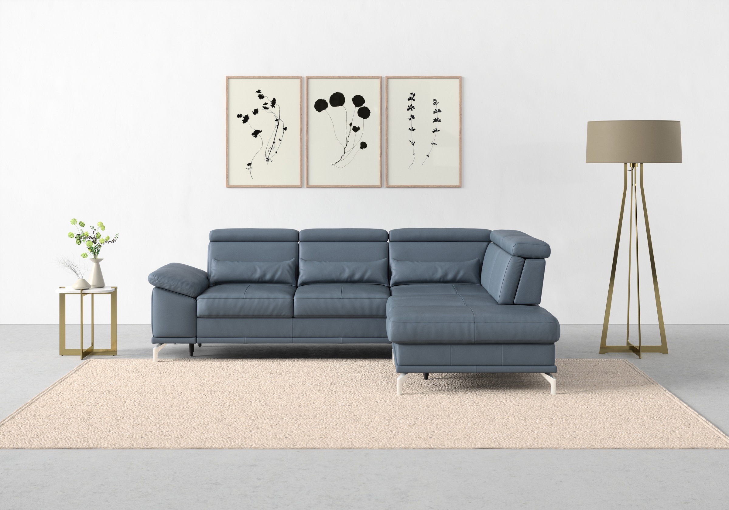 sit&more Ecksofa »Cabrio L-Form, mit Sitztiefenverstellung, Arm- und Kopfteilverstellung«, 3 Nierenkissen, Federkern, optional Bettfunktion und Stauraum