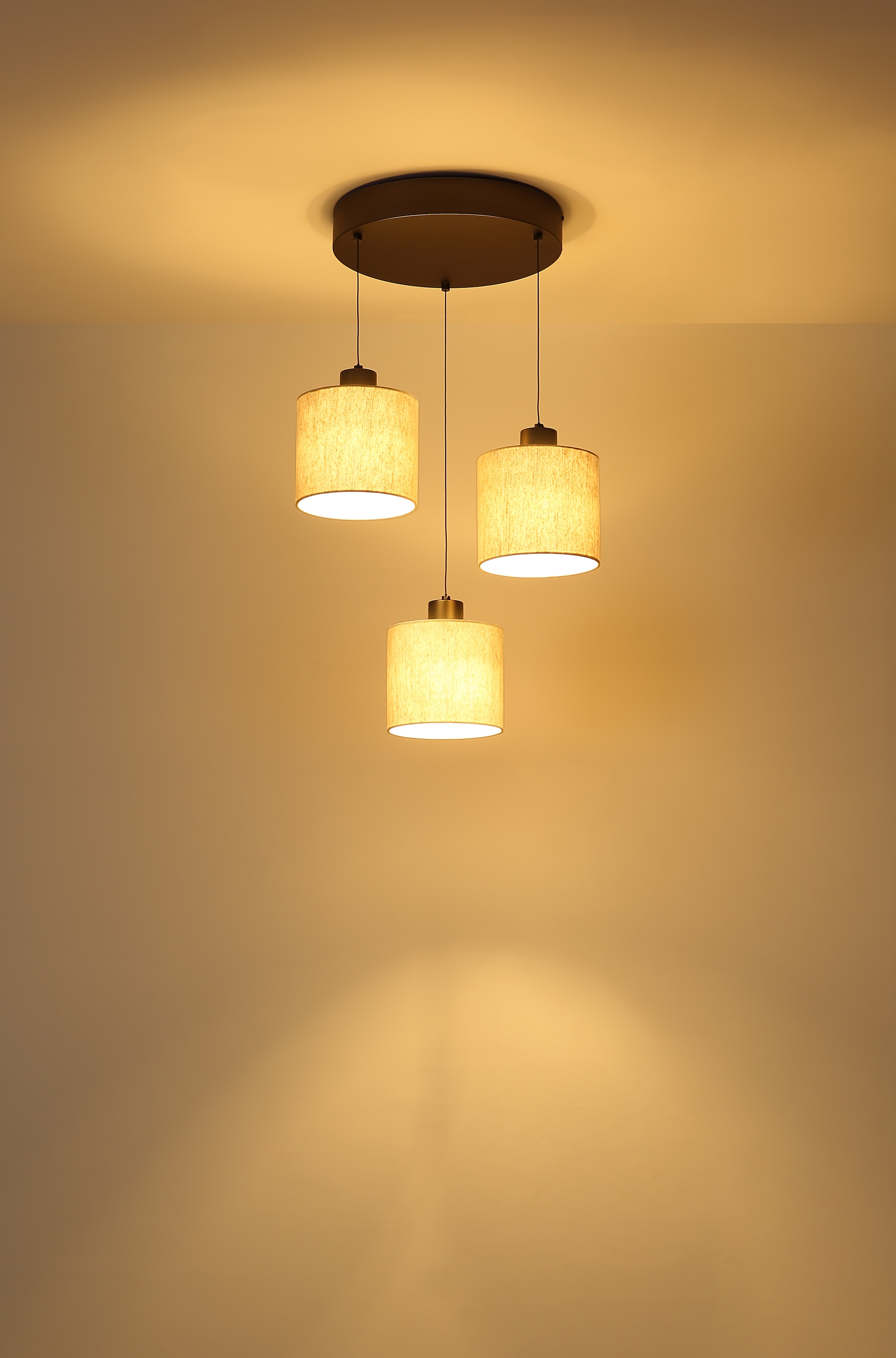 NOWA Hängeleuchte »THEA« LED-Modul 1 Stk. Warmweiß Hängelampe,schwarz,Leinen,Esstisch,rund,Höhe verstellbar,3,creme