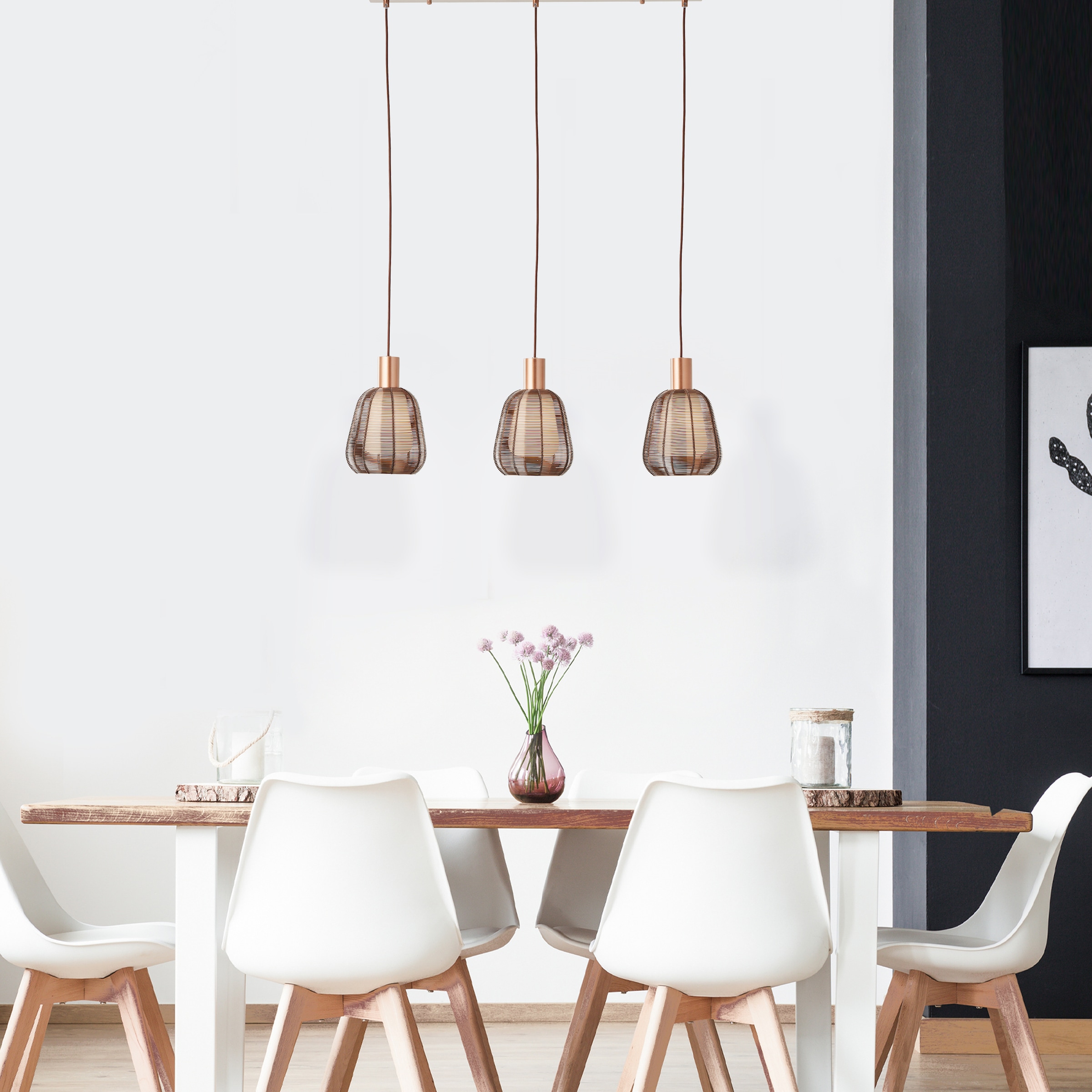 Brilliant Pendelleuchte »Wallace«, 3 flammig, Leuchtmittel E27 | ohne Leuchtmittel, 120 x 85 x 18 cm, 3 x E27, kürzbar, Kaffee dunkel, Metall/Glas