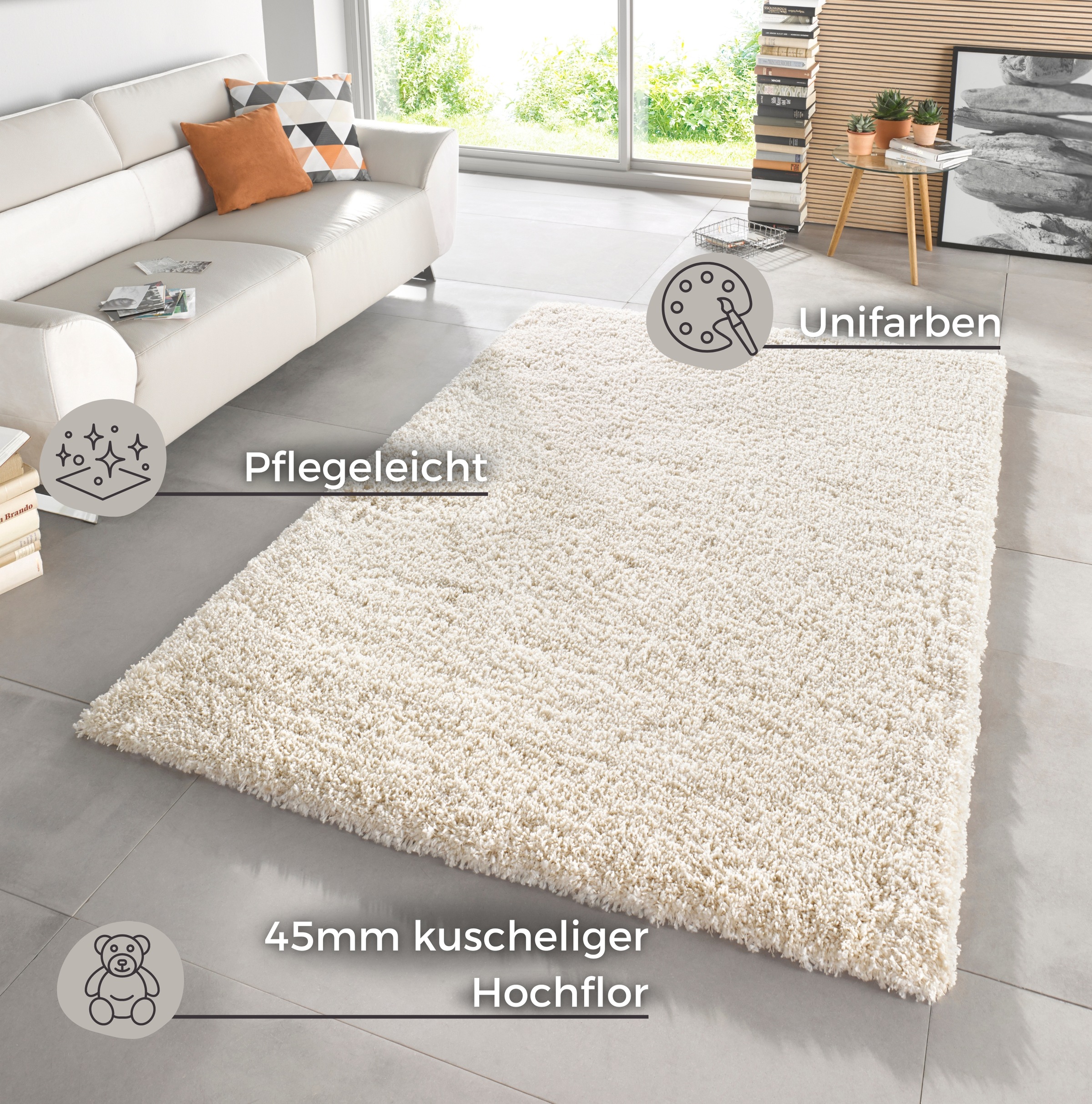 HANSE Home Hochflor-Teppich »Venice«, rechteckig, 45 mm Höhe, meliert, Shaggy, dichter Flor, Uni, robust, Langflor, Wohnzimmer