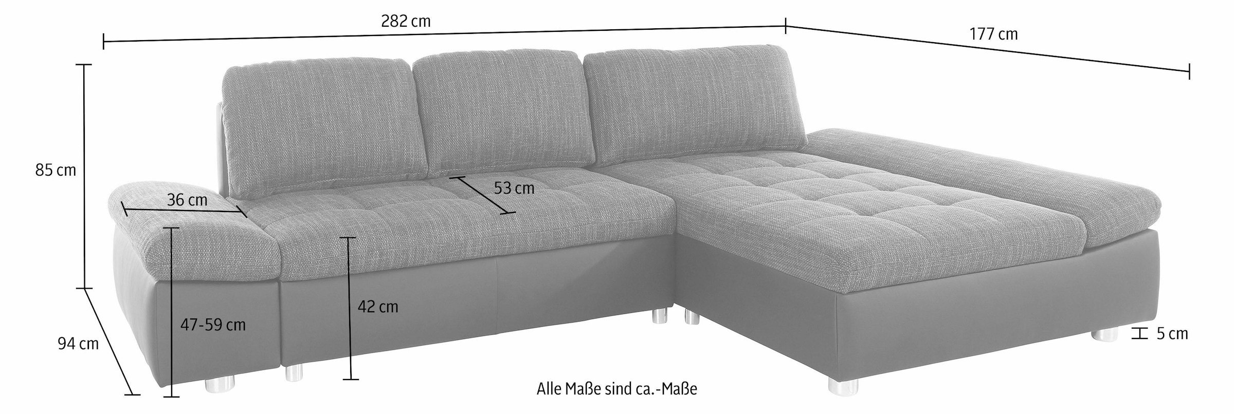 sit&more Ecksofa »Bergamo L-Form«, wahlweise mit Bettfunktion, Bettkasten und Armteilfunktion