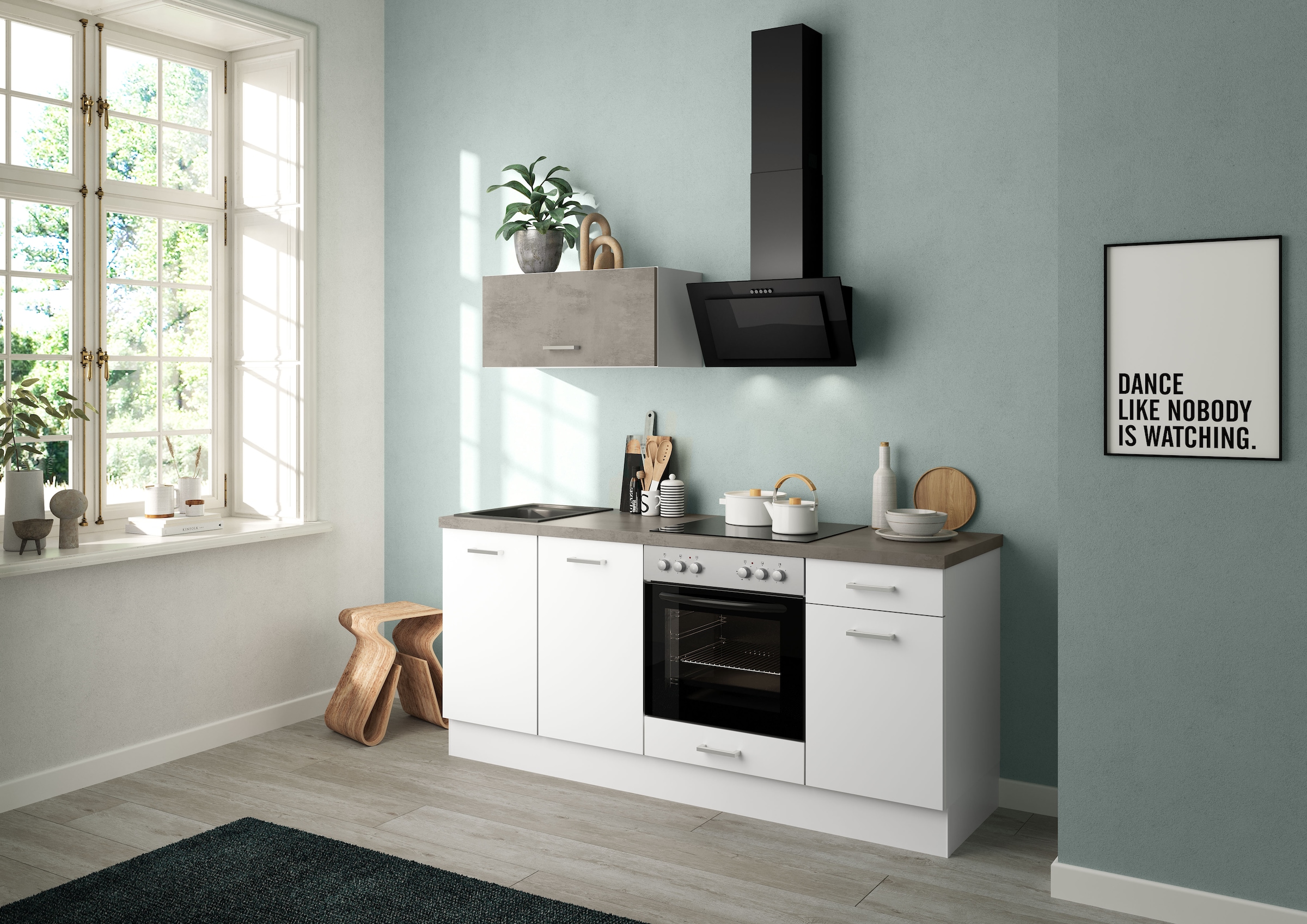 IMPULS KÜCHEN Küchenzeile »"Lissabon", Ausrichtung wählbar, Schubkästen mit Soft-Close,«, (Set), vormontiert, wahlweise mit E-Geräten, mit Vollauszug, Breite 195 cm