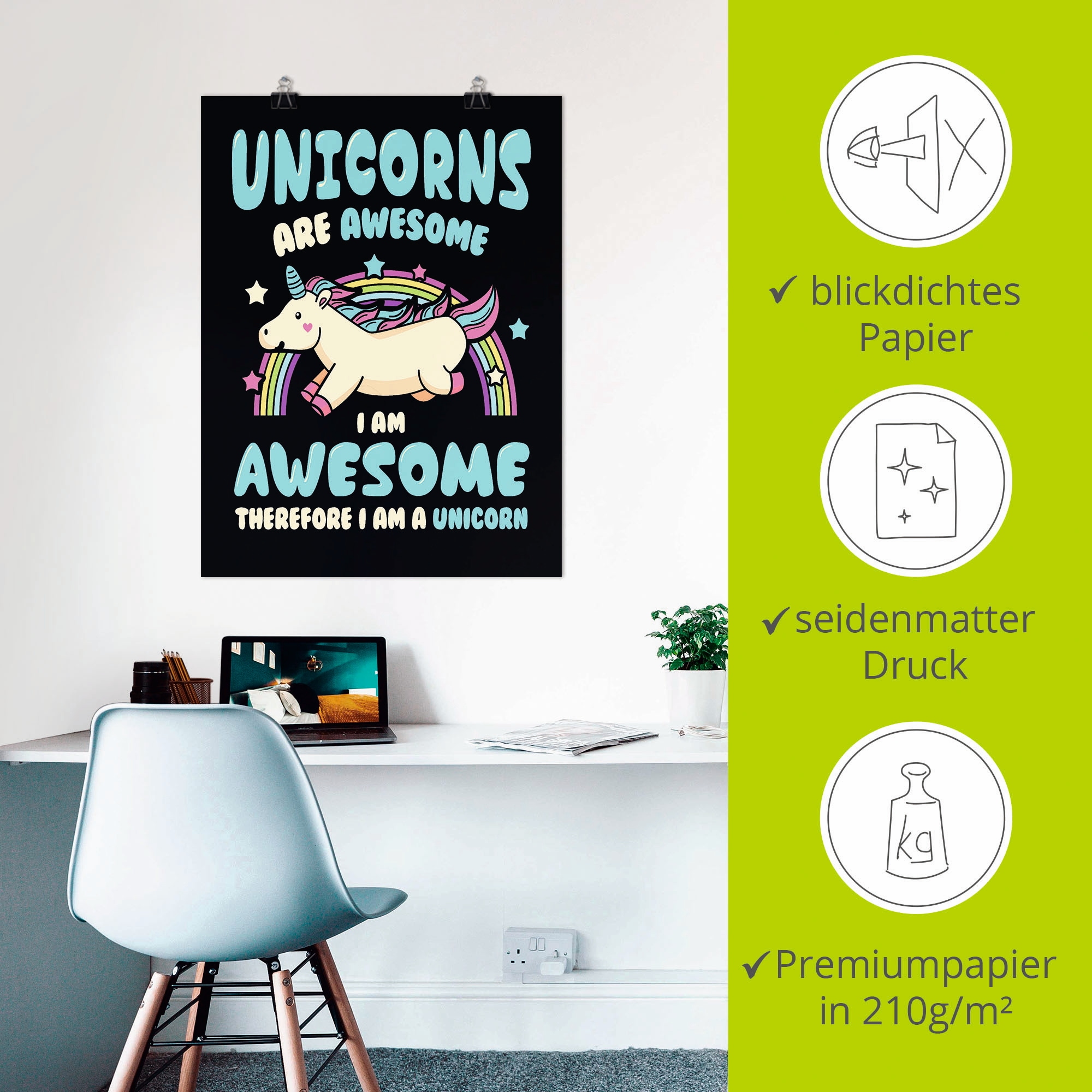 Artland Wandbild »Einhorn Spruch«, Humor, (1 St.), als Poster, Wandaufkleber in verschied. Größen
