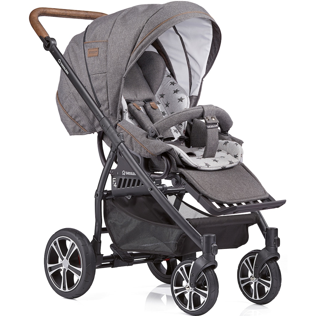 Gesslein Kombi-Kinderwagen »F4 Air+, schwarz/tabak, grau meliert/Stern grau meliert«