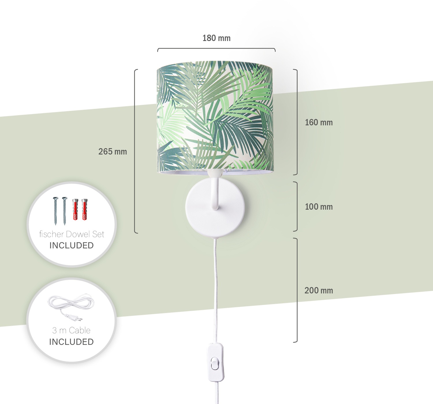 Paco Home Wandleuchte »Ostende 534«, 1 flammig, Leuchtmittel E14 | ohne Leuchtmittel, Wohnzimmerlampe Lampenschirm Schlafzimmer Büro Lampe Jungle Palme