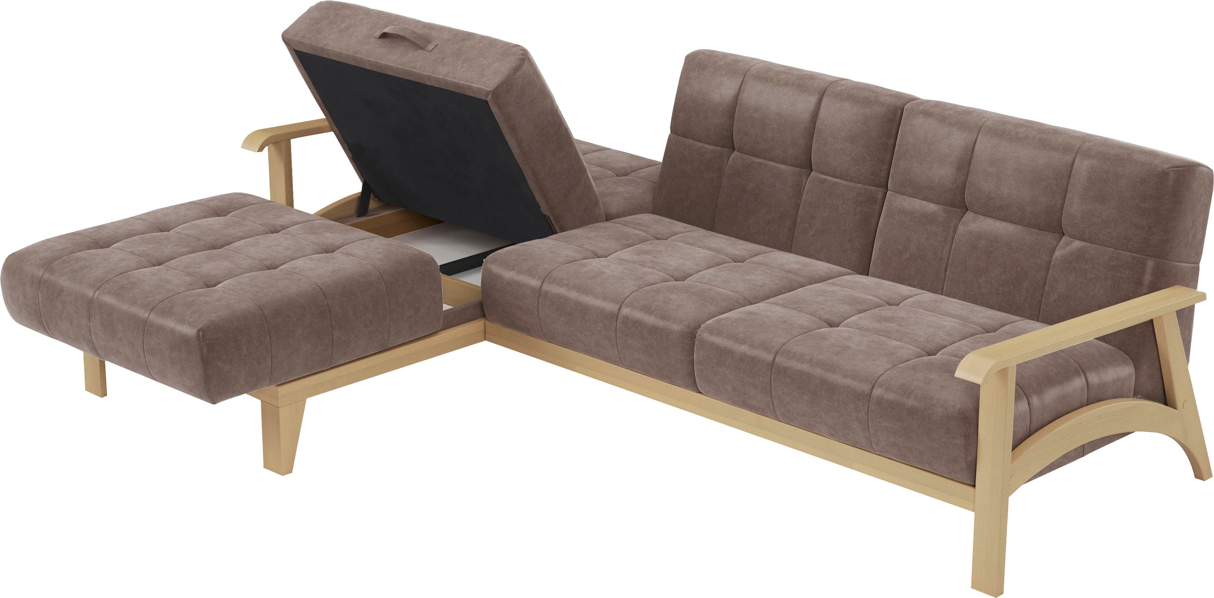 sit&more Ecksofa »Billund L-Form«, Armlehnen aus Buchenholz in natur, verschiedene Bezüge und Farben