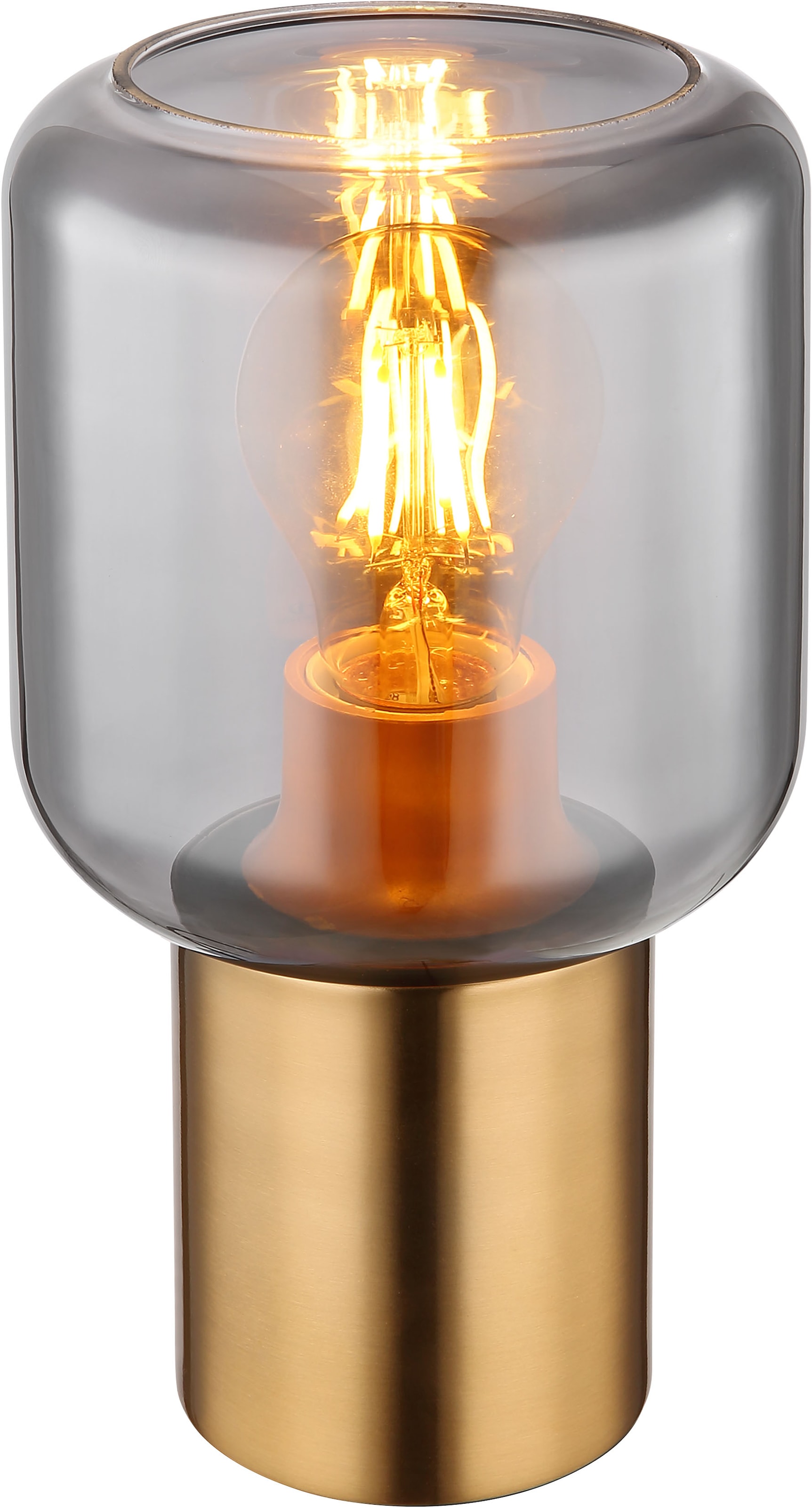 GLOBO LIGHTING Tischleuchte »NINJO«, Leuchtmittel E27 | ohne Leuchtmittel, Tischlampe/messingfarben/Glas rauchfarben/Wohnzimmer/Schlafzimmer