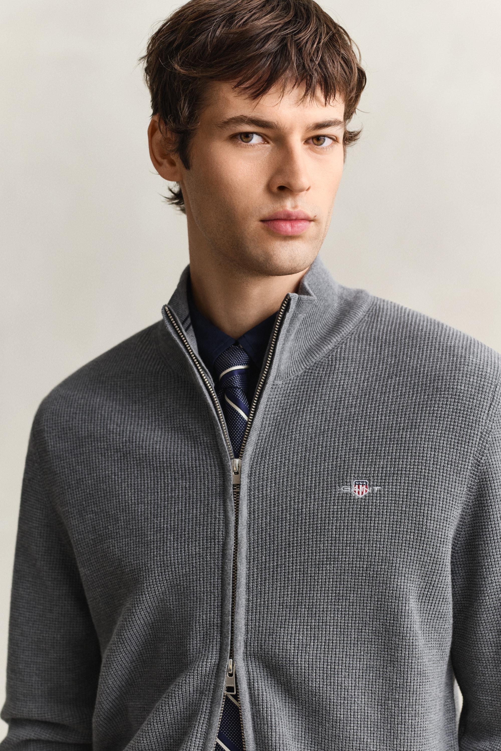 Gant Strickjacke »MICRO TEXTURED COTTON ZIP« Regular fit mit Stehkragen