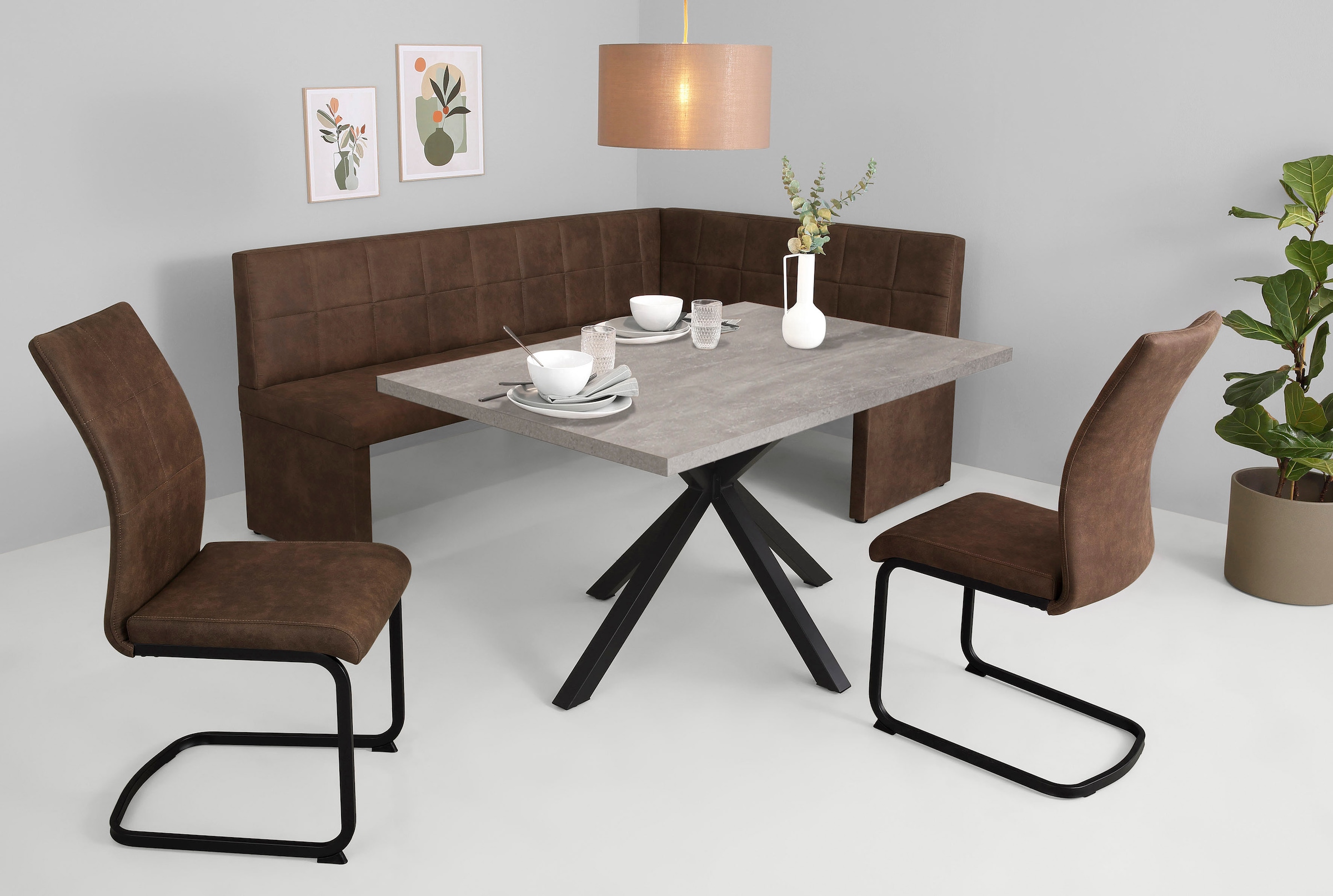 HELA Essgruppe »SPREE« 4 Stk. tlg. Esstisch 140x90 cm mit Dickkante, Microf günstig online kaufen