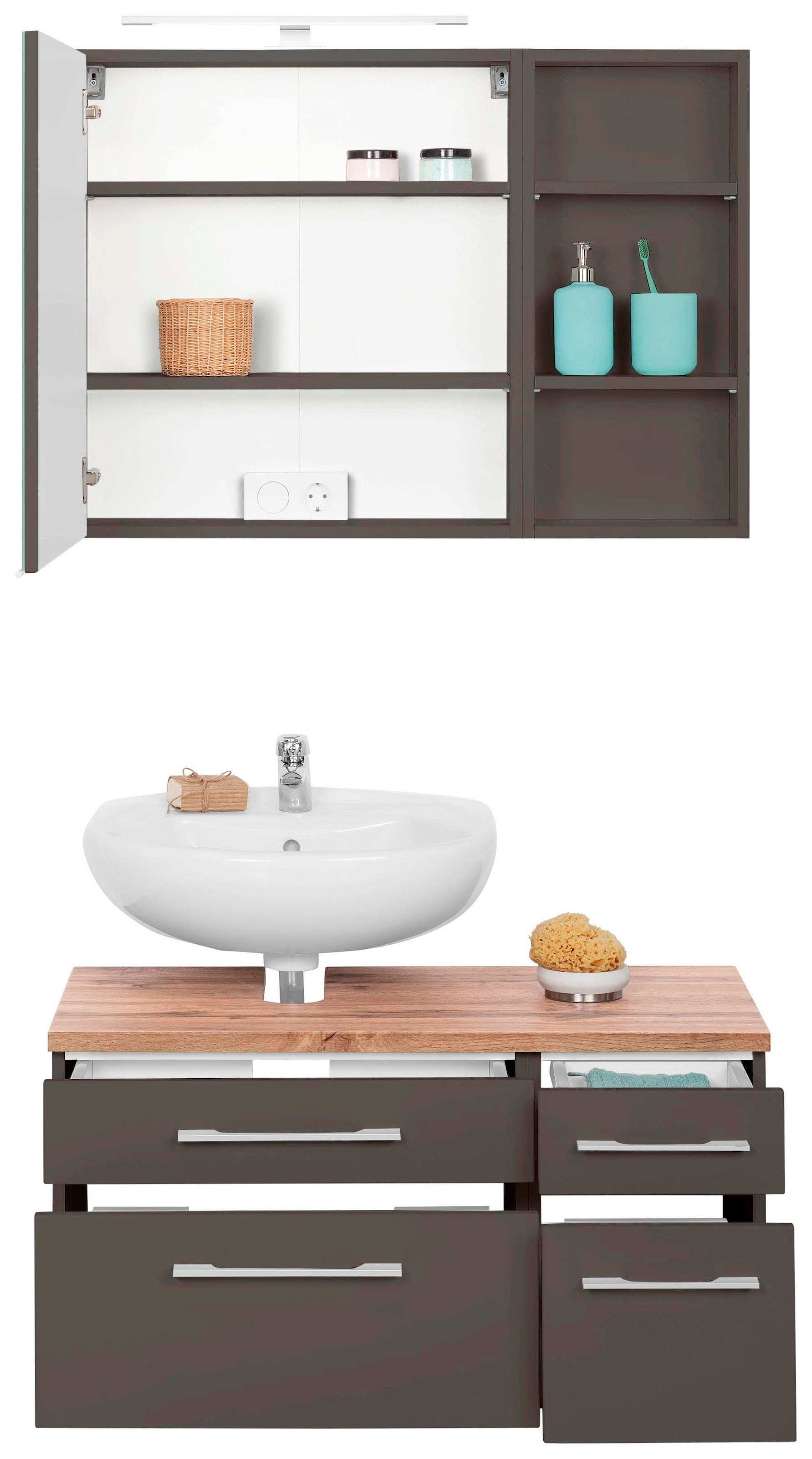 welltime Badmöbel-Set »Davos« 3 Stk. tlg. Spiegelschrank, Regal und Waschbe günstig online kaufen