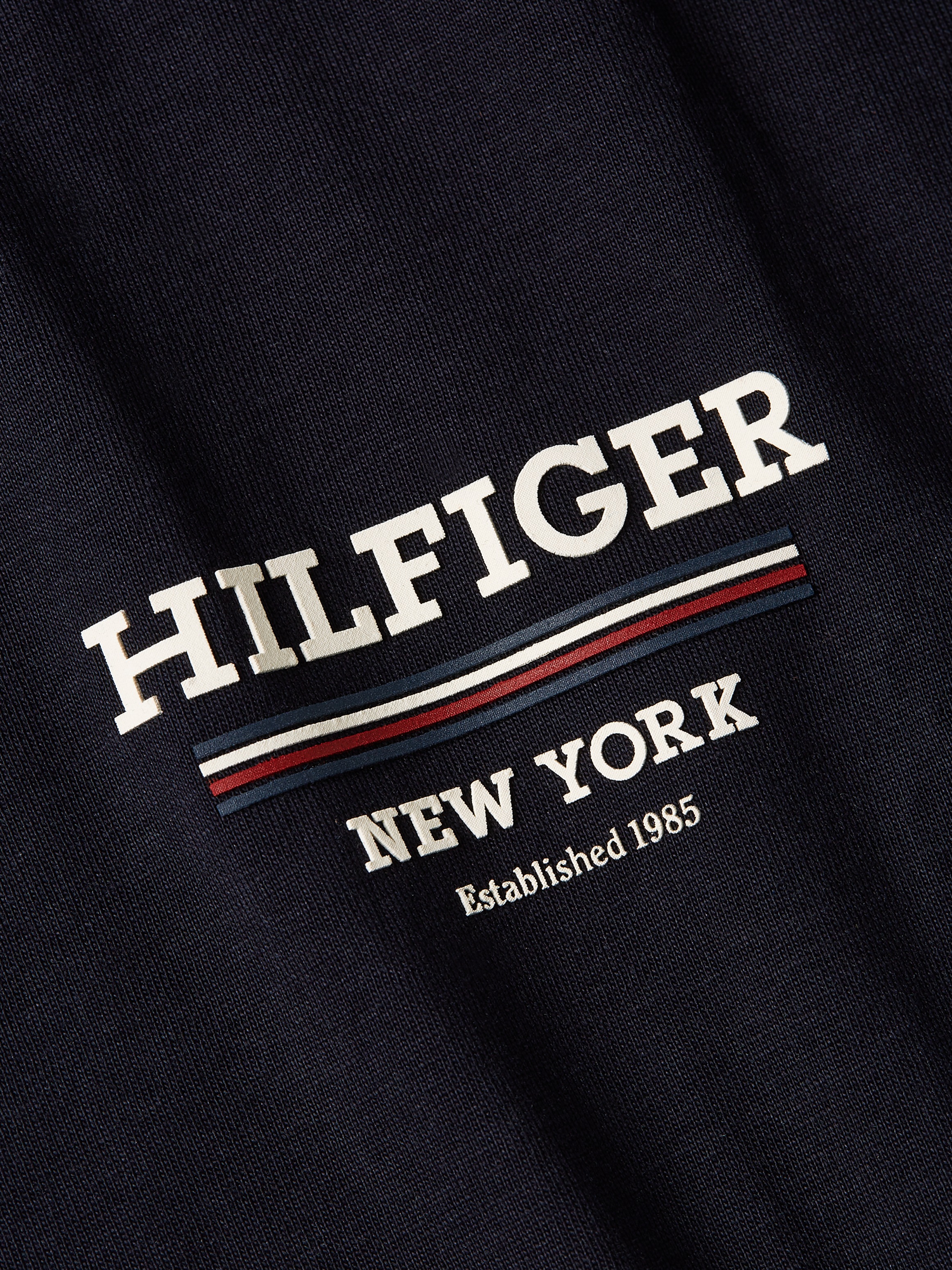 Tommy Hilfiger T-Shirt »HILFIGER GLOBAL STRIPE TEE«, kontrastfarbener Print auf de Brust