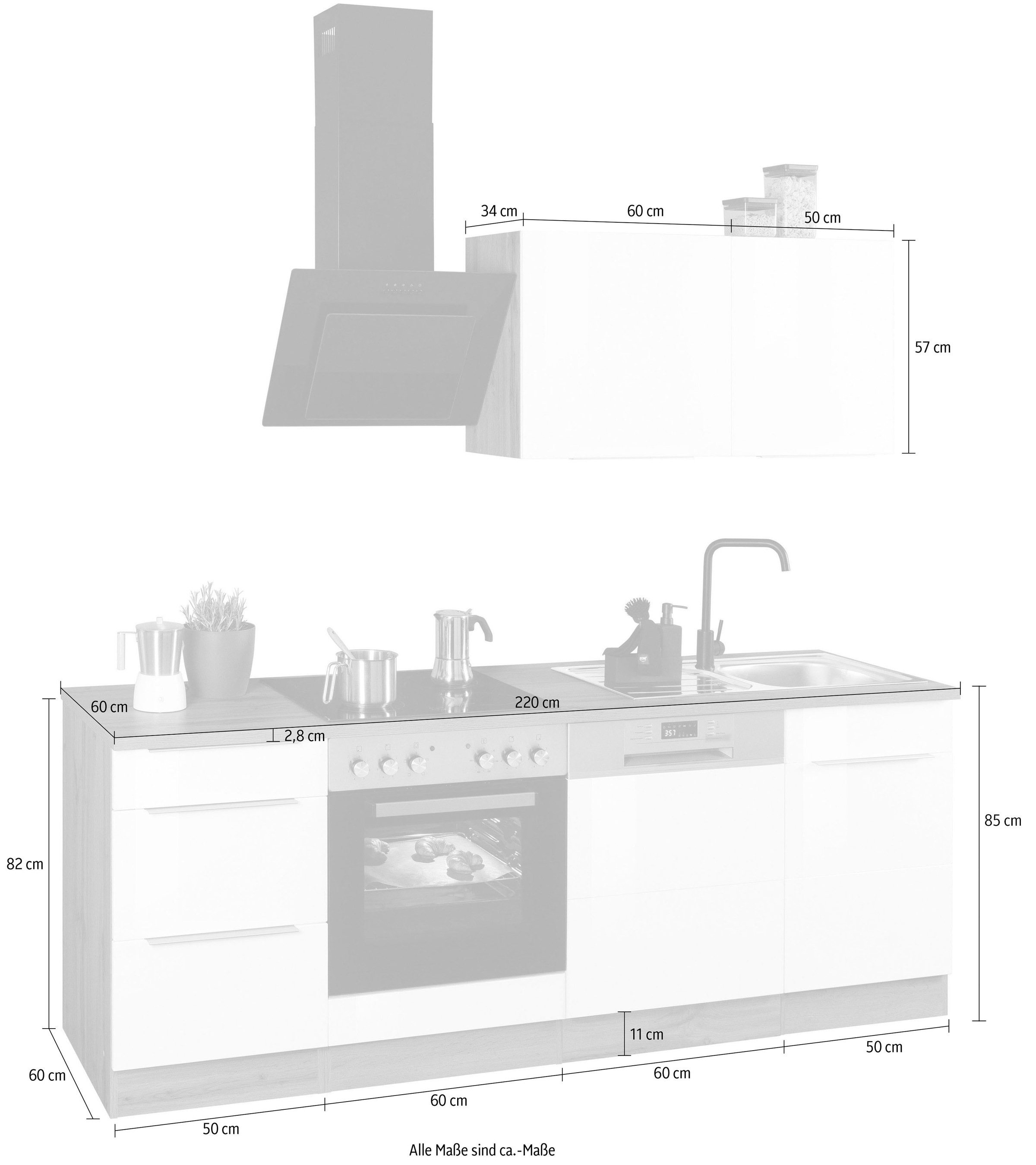HELD MÖBEL Küchenzeile »Brindisi«, ohne Geräte, Breite 220 cm auf Rechnung  bestellen