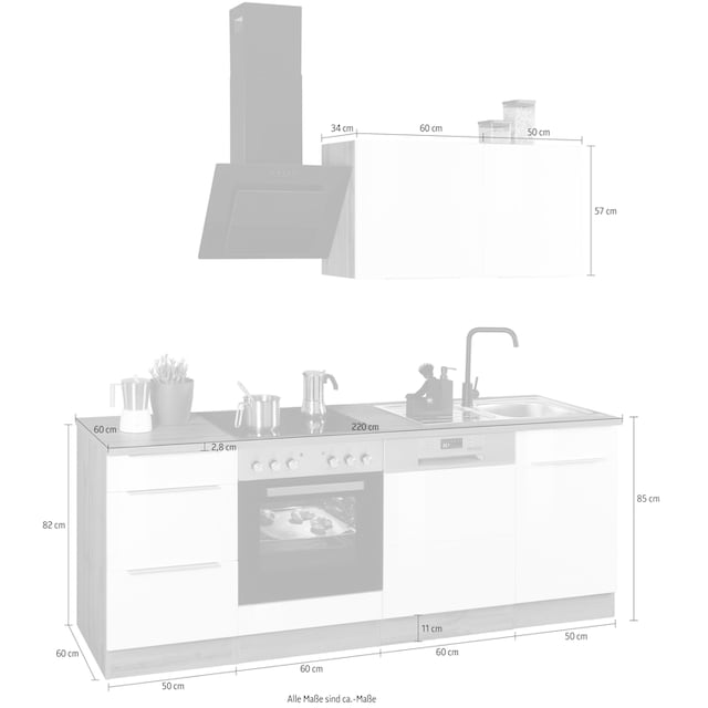 HELD MÖBEL Küchenzeile »Brindisi«, ohne Geräte, Breite 220 cm auf Rechnung  bestellen