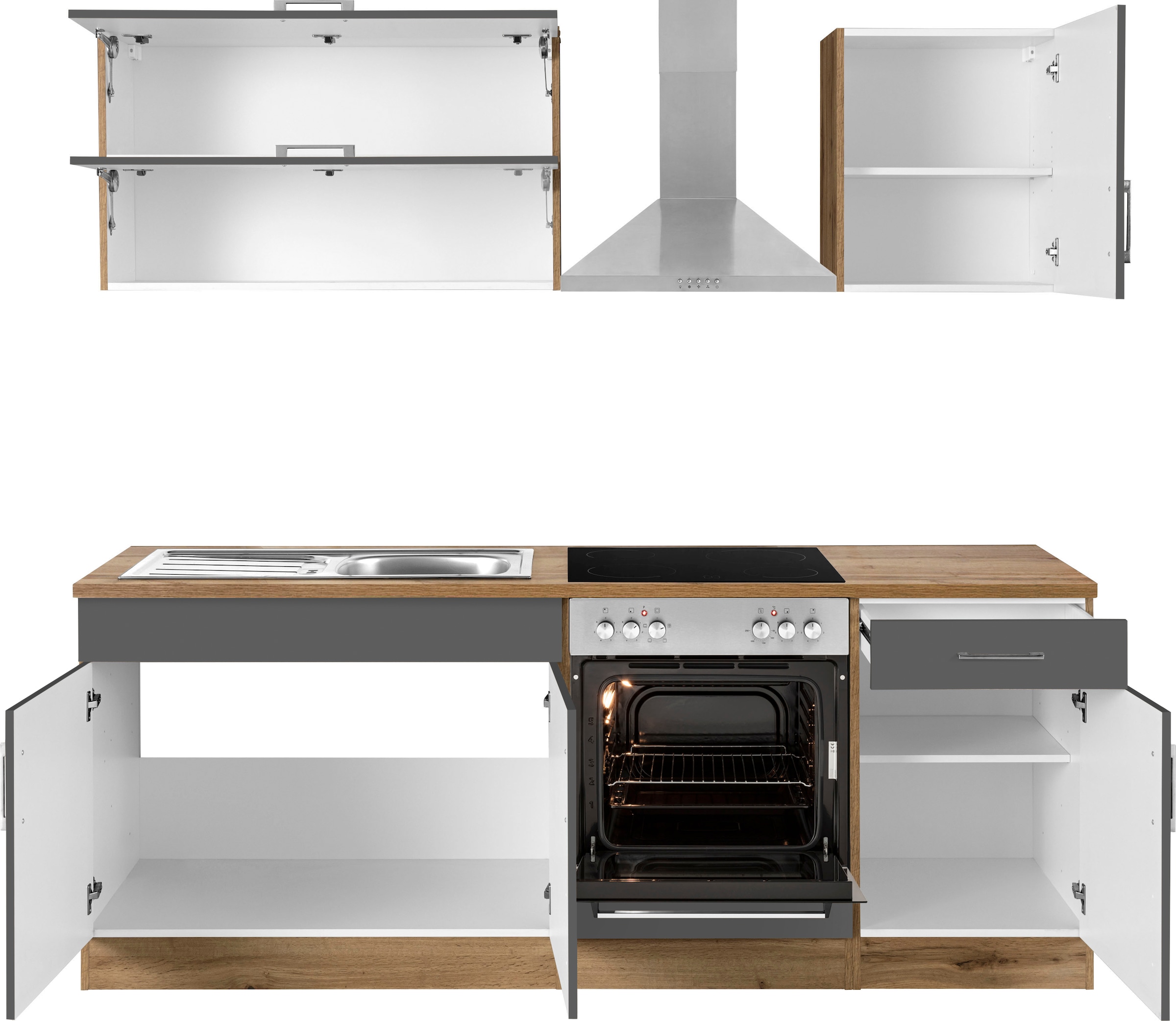KOCHSTATION Küchenzeile »KS-Colmar«, mit E-Geräten, Breite 210 cm